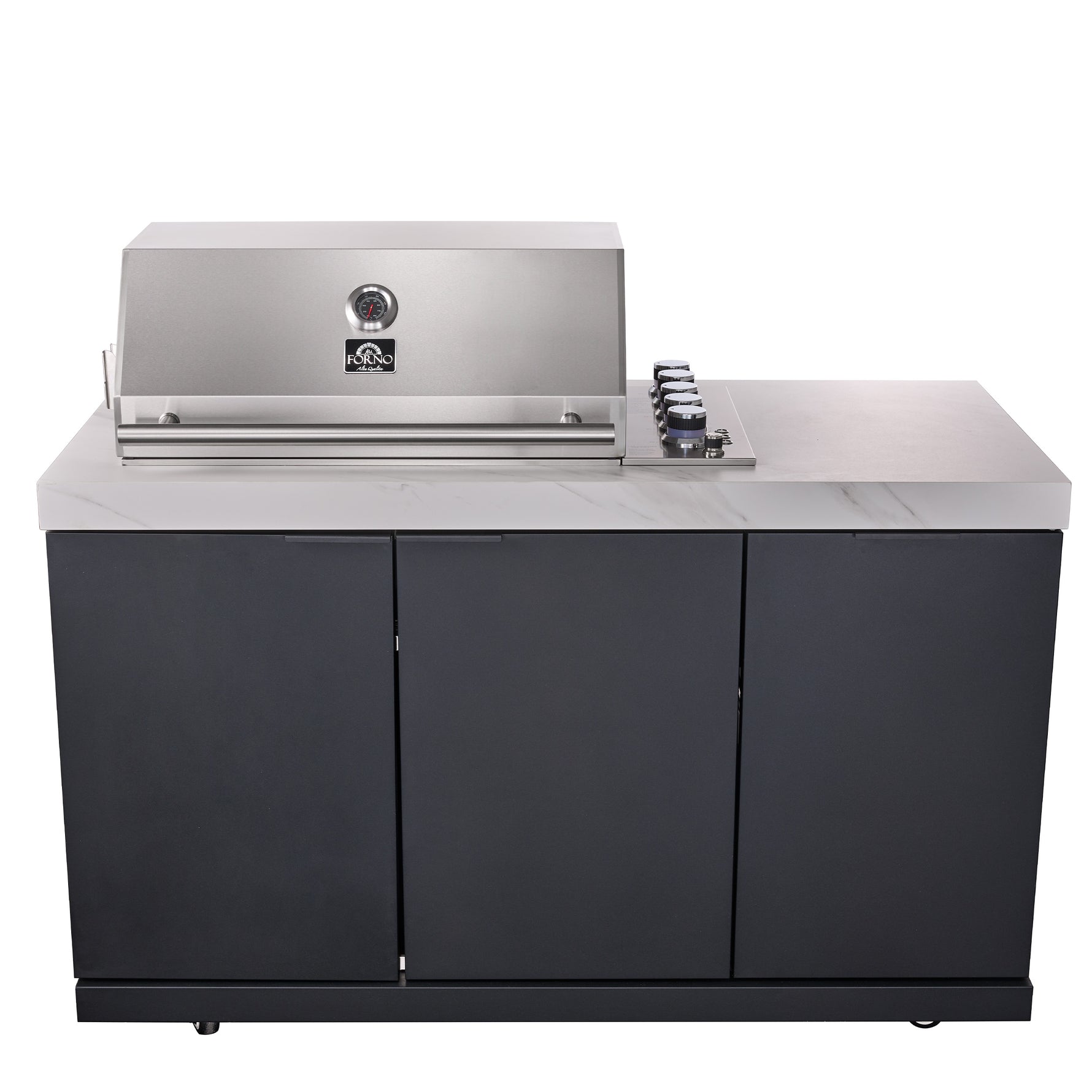Forno Rimini Outdoor Kitchen: 30" BBQ 62,600 BTU, 4.8 cu.ft. Refrigerators, White Countertops - BonPrix Électroménagers