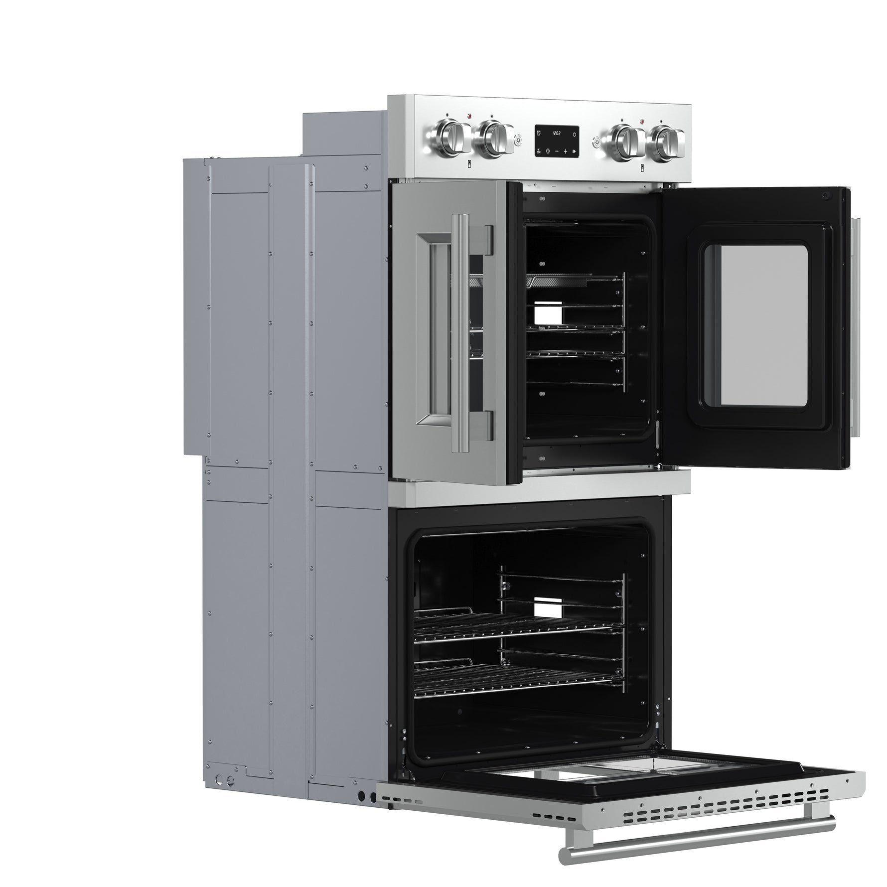 Forno Asti 30-Inch Double Electric Wall Oven with Upper French Doors in Stainless Steel, 7.36 cu. ft. Dual True Convection, 7,200W, Air Fry, Sous Vide, Self-Clean - BonPrix Électroménagers