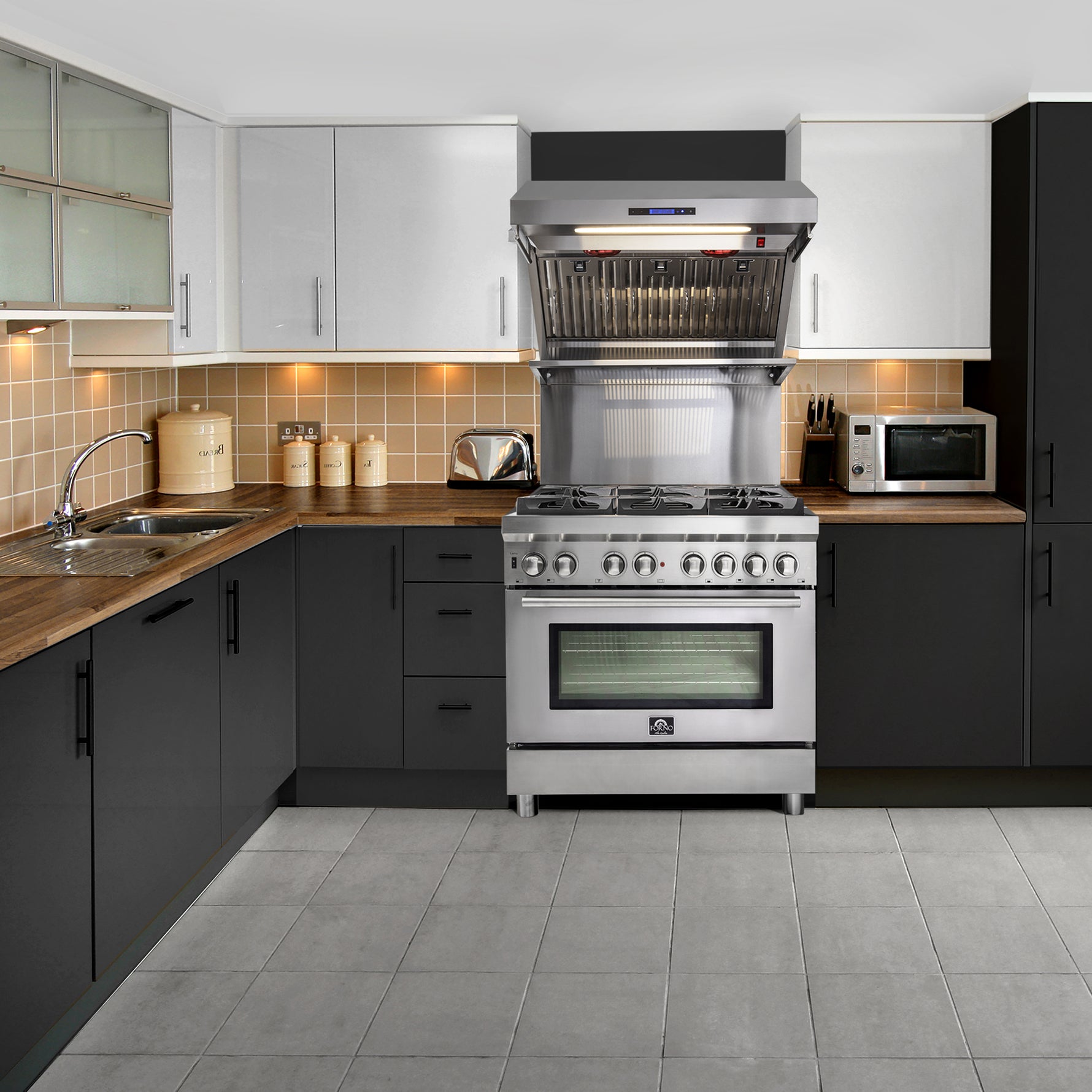 Forno Savona 36-Inch Wall Mount Range Hood, Baffle Filters, Backsplash Included - BonPrix Électroménagers