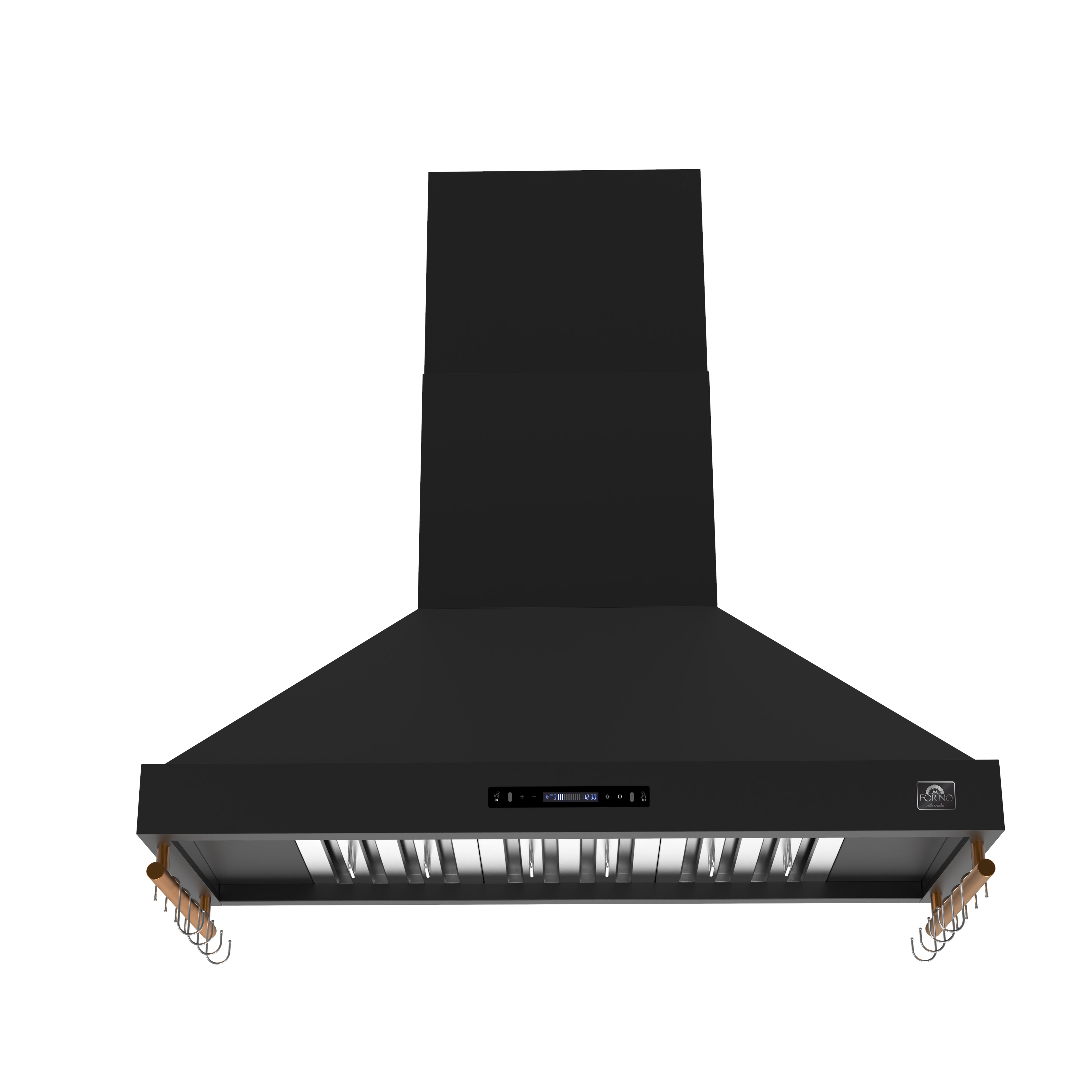Forno Venezia 48 Inch Wall-Mounted Range Hood in Black with Antique Brass Accessories, Touch Controls and Baffle Filters - BonPrix Électroménagers