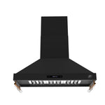 Forno Venezia 48 Inch Wall-Mounted Range Hood in Black with Antique Brass Accessories, Touch Controls and Baffle Filters - BonPrix Électroménagers