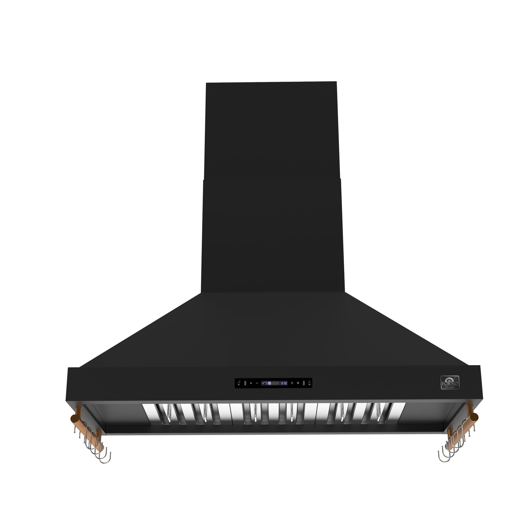 Forno Venezia 48 Inch Wall-Mounted Range Hood in Black with Antique Brass Accessories, Touch Controls and Baffle Filters - BonPrix Électroménagers