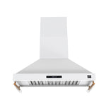 Forno Venezia 48 Inch Wall-Mounted Range Hood in White with Antique Brass Accessories, Touch Controls and Baffle Filters - BonPrix Électroménagers