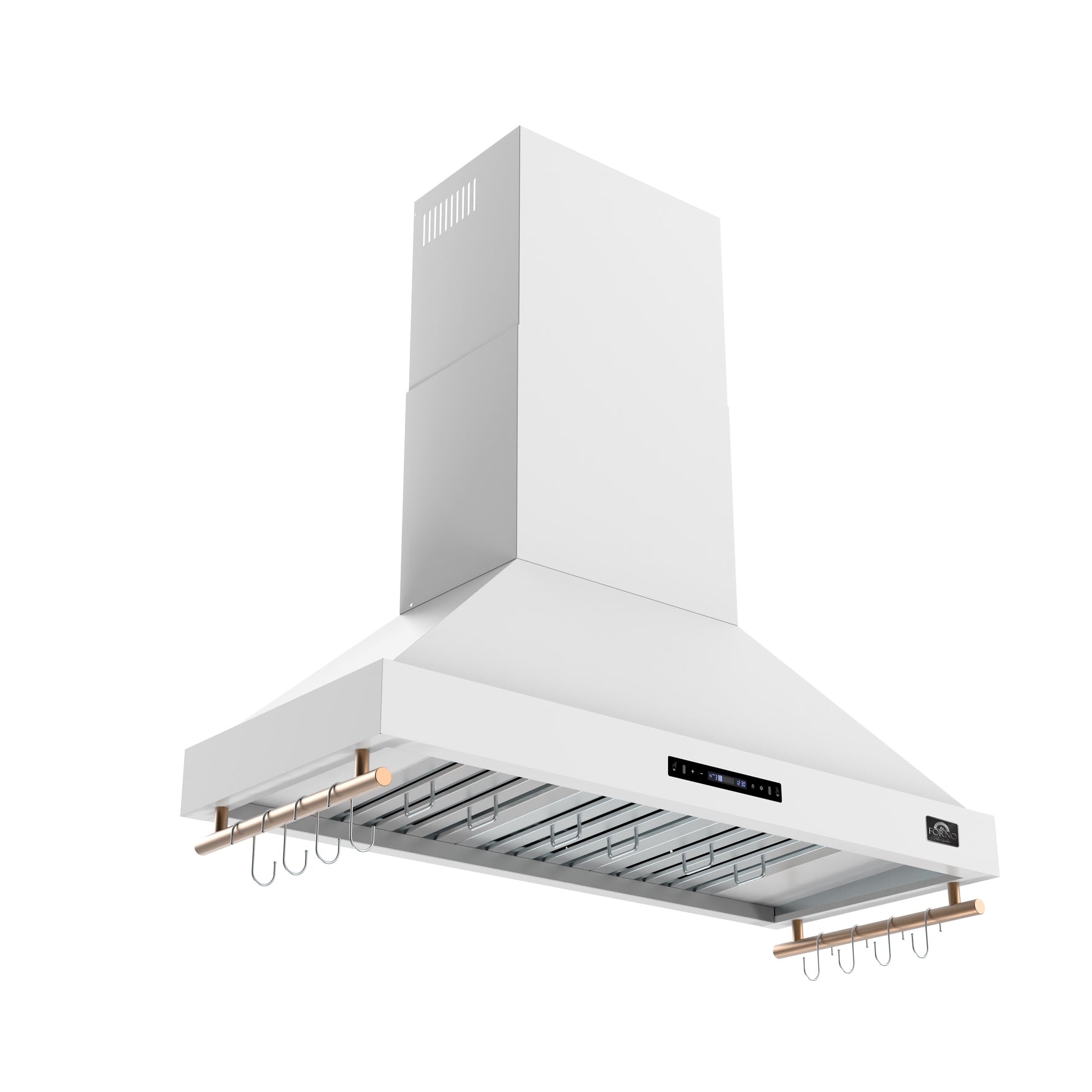 Forno Venezia 48 Inch Wall-Mounted Range Hood in White with Antique Brass Accessories, Touch Controls and Baffle Filters - BonPrix Électroménagers