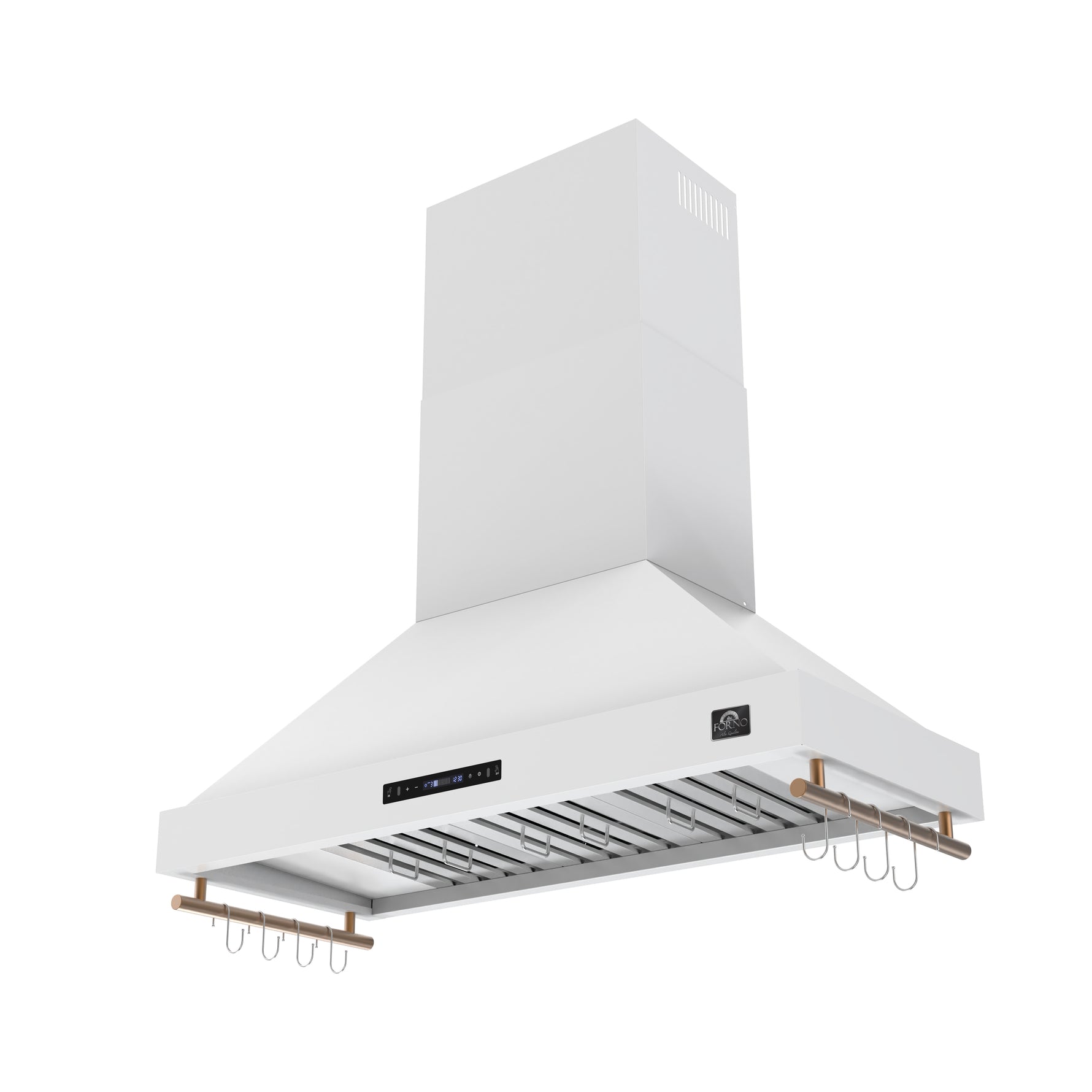 Forno Venezia 48 Inch Wall-Mounted Range Hood in White with Antique Brass Accessories, Touch Controls and Baffle Filters - BonPrix Électroménagers