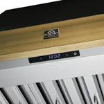 Forno Vittorio 36-Inch Wall Mount Range Hood, Black with Antique Brass Trim, 600 CFM Airflow, Dishwasher-Safe Baffle Filters, Remote Control, 3-Speed Fan, Bright LED Lighting. - BonPrix Électroménagers