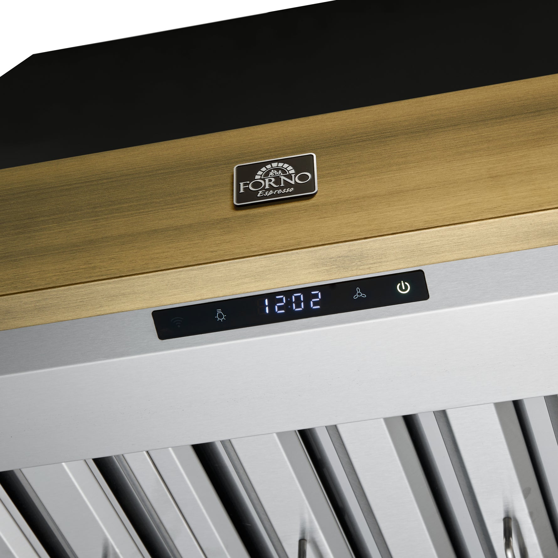 Forno Vittorio 36-Inch Wall Mount Range Hood, Black with Antique Brass Trim, 600 CFM Airflow, Dishwasher-Safe Baffle Filters, Remote Control, 3-Speed Fan, Bright LED Lighting. - BonPrix Électroménagers