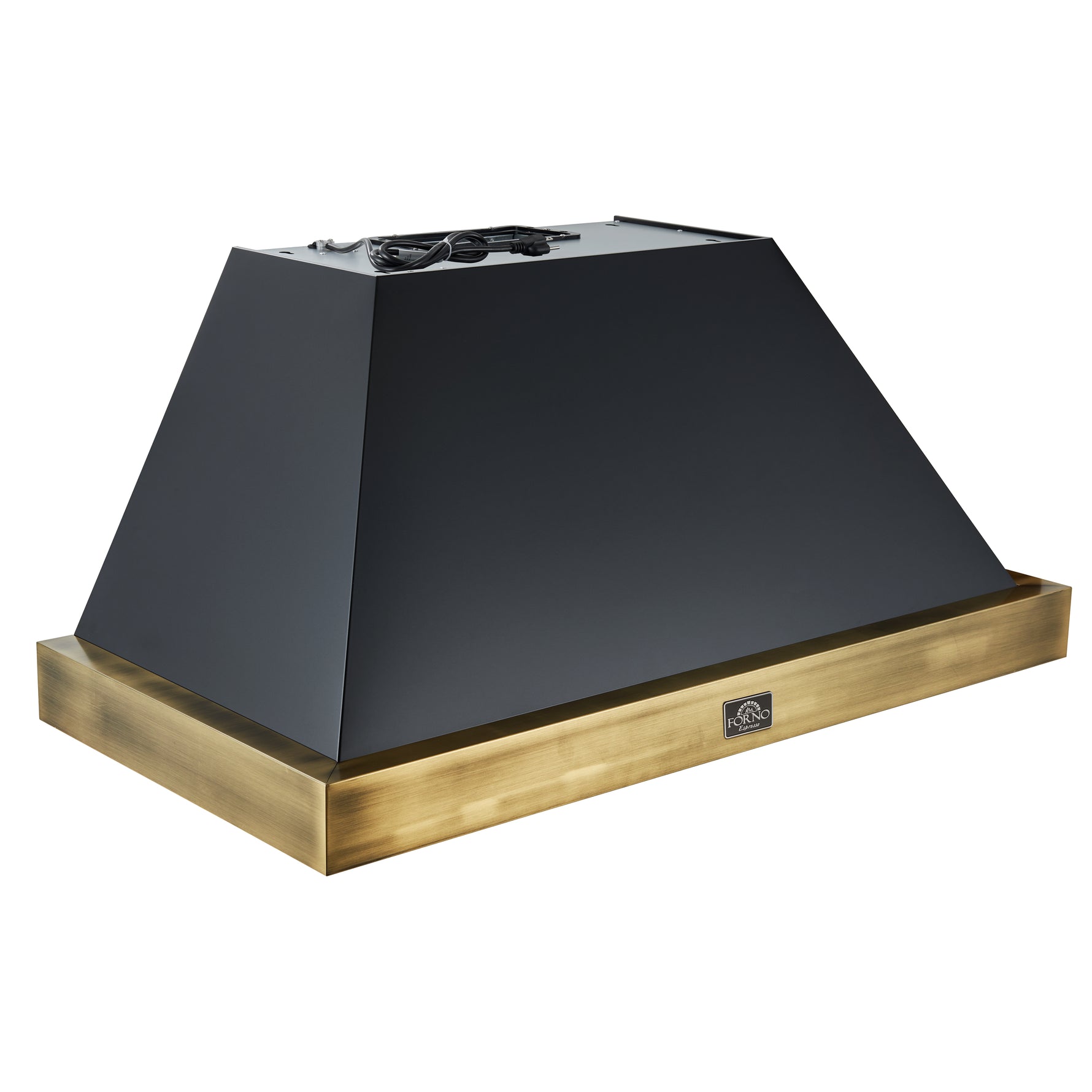 Forno Vittorio 48-Inch Wall Mount Range Hood, Black with Antique Brass Trim, 600 CFM Airflow, Dishwasher-Safe Baffle Filters, Remote Control, 3-Speed Fan, Bright LED Lighting. - BonPrix Électroménagers