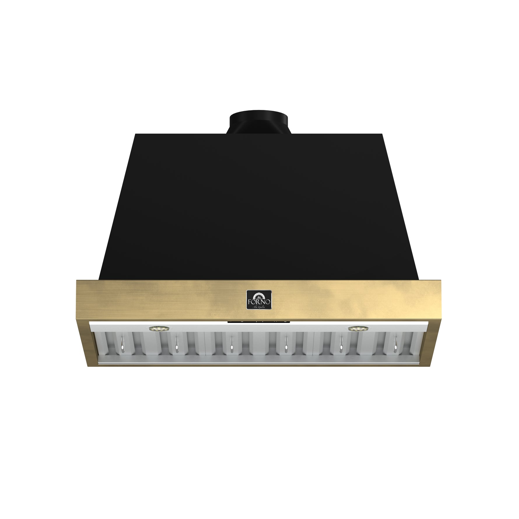 Forno Vittorio 36-Inch Wall Mount Range Hood, Black with Antique Brass Trim, 600 CFM Airflow, Dishwasher-Safe Baffle Filters, Remote Control, 3-Speed Fan, Bright LED Lighting. - BonPrix Électroménagers