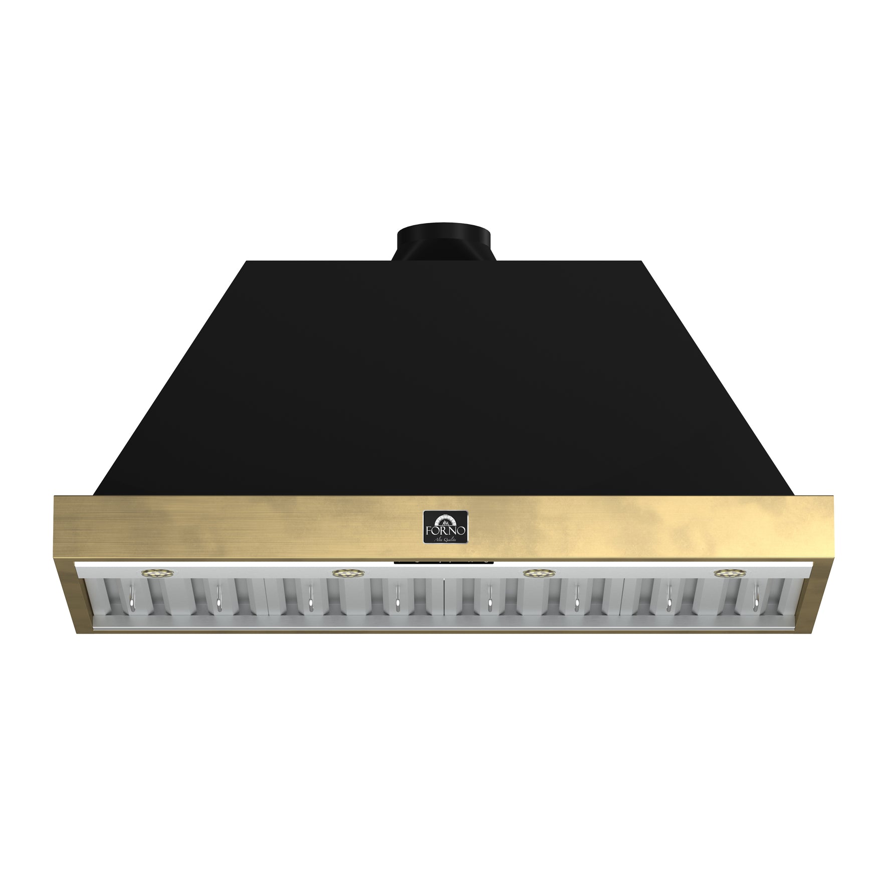 Forno Vittorio 48-Inch Wall Mount Range Hood, Black with Antique Brass Trim, 600 CFM Airflow, Dishwasher-Safe Baffle Filters, Remote Control, 3-Speed Fan, Bright LED Lighting. - BonPrix Électroménagers