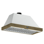 Forno Vittorio 48-Inch Wall Mount Range Hood, White with Antique Brass Trim, 600 CFM Airflow, Dishwasher-Safe Baffle Filters, Remote Control, 3-Speed Fan, Bright LED Lighting - BonPrix Électroménagers