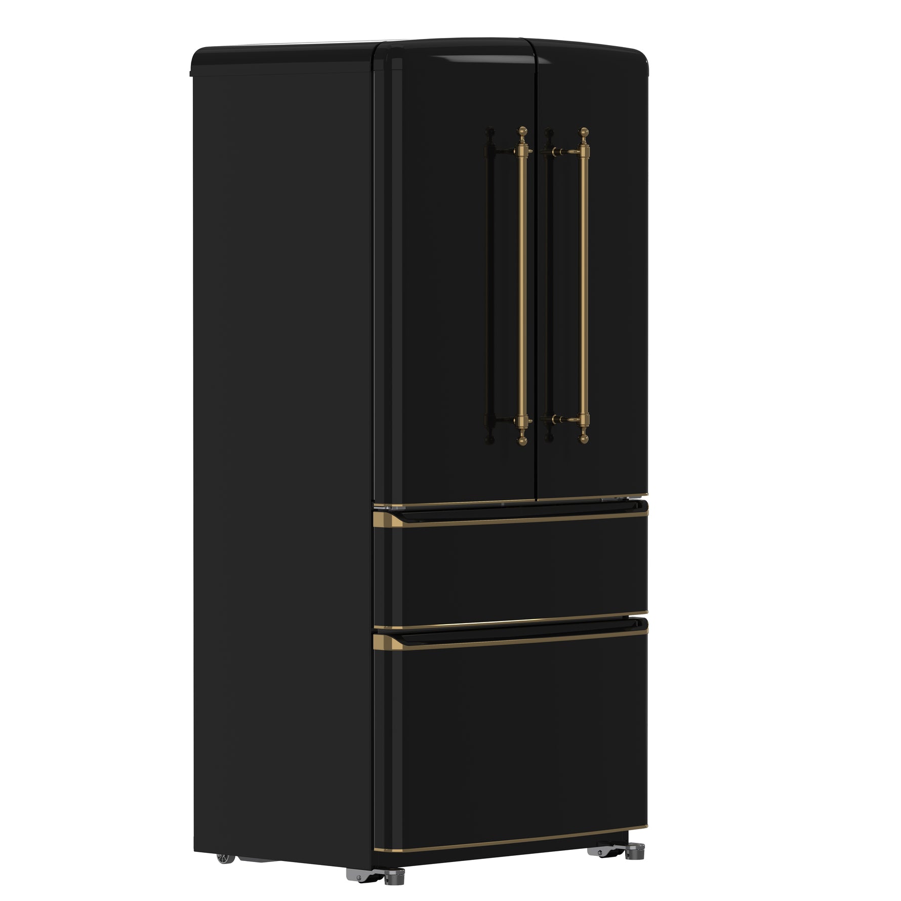 Forno Luigi 33-Inch French Door Refrigerator, 18 cu.ft, Black Finish, Antique Brass Handles, ENERGY STAR Certified - BonPrix Électroménagers