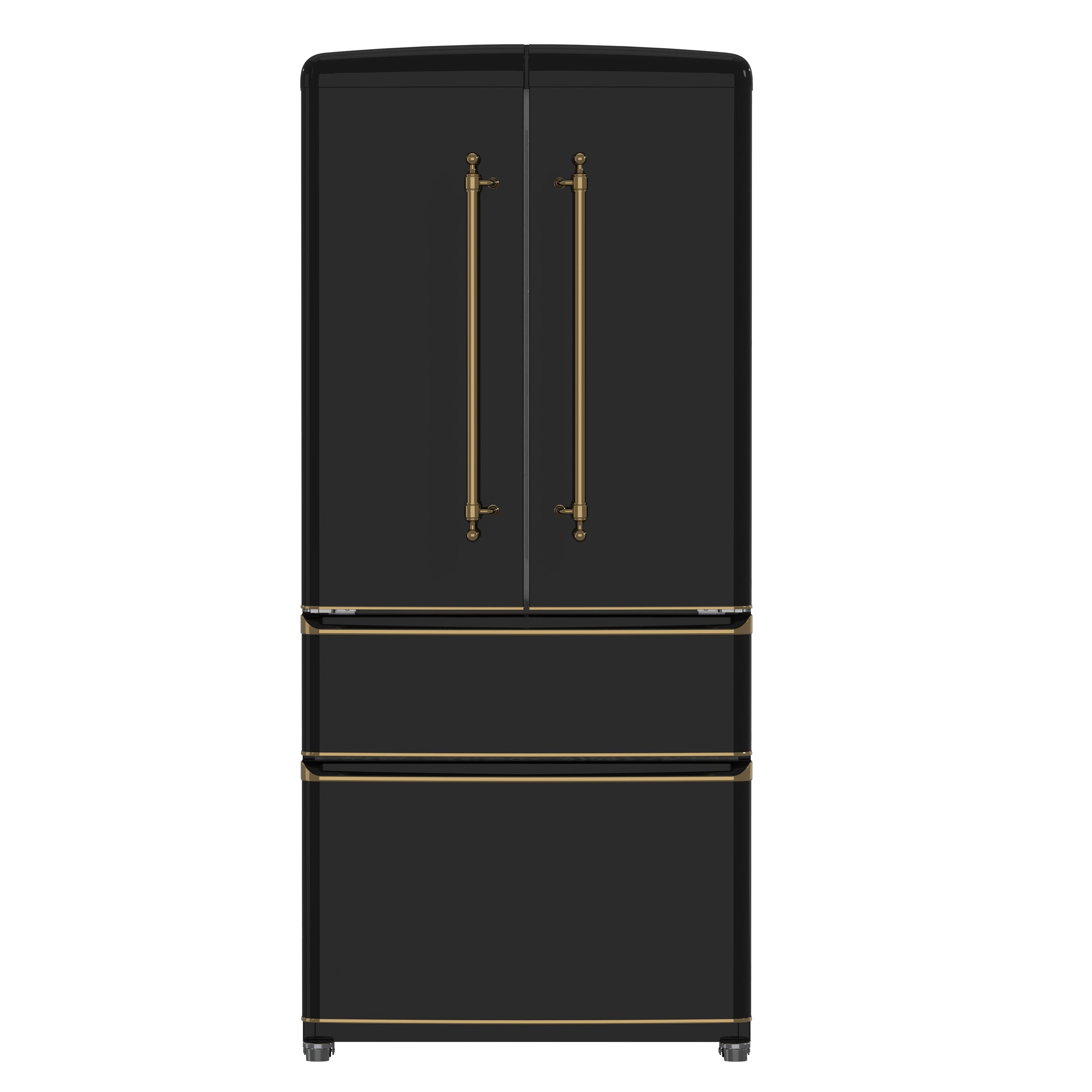 Forno Luigi 33-Inch French Door Refrigerator, 18 cu.ft, Black Finish, Antique Brass Handles, ENERGY STAR Certified - BonPrix Électroménagers