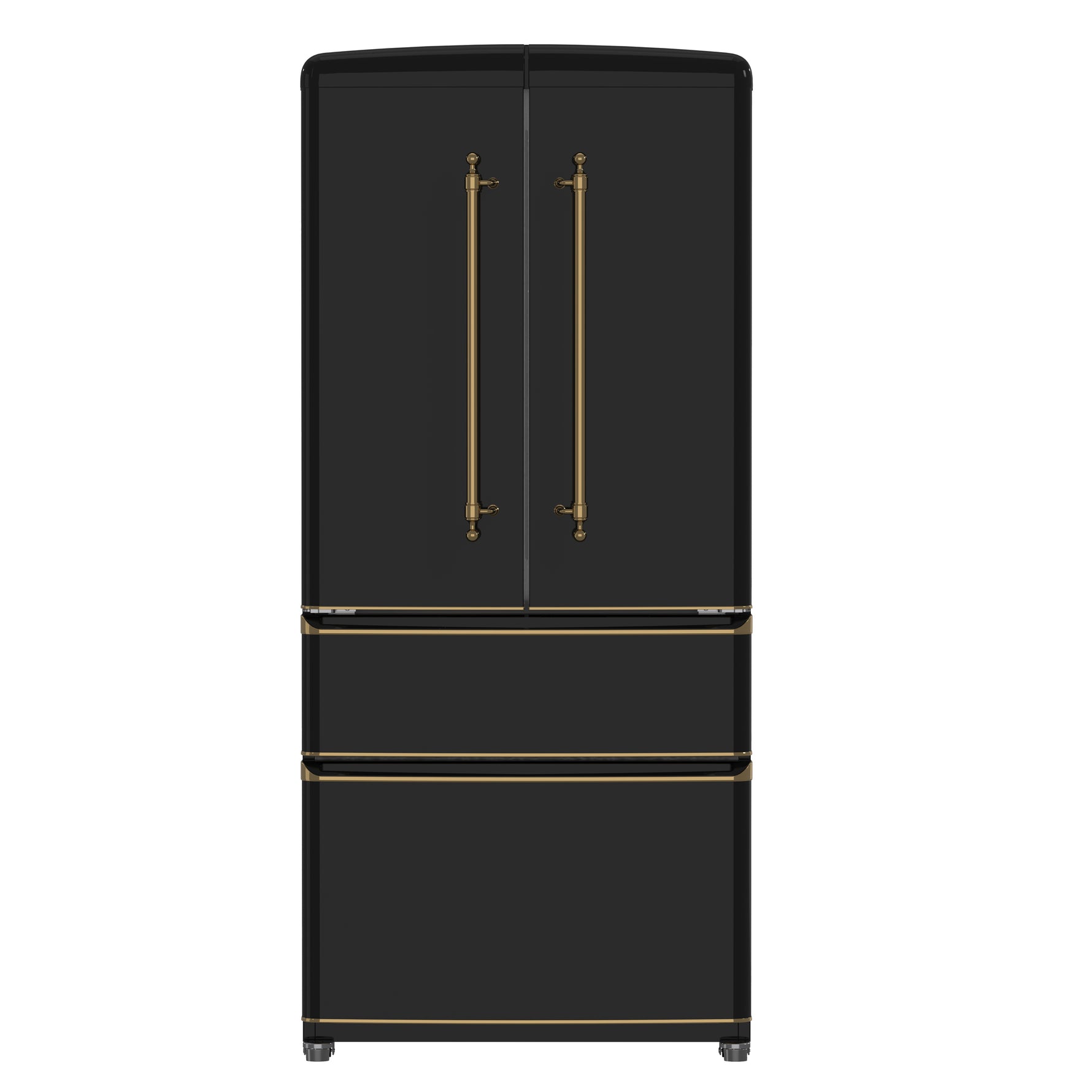Forno Luigi 33-Inch French Door Refrigerator, 18 cu.ft, Black Finish, Antique Brass Handles, ENERGY STAR Certified - BonPrix Électroménagers