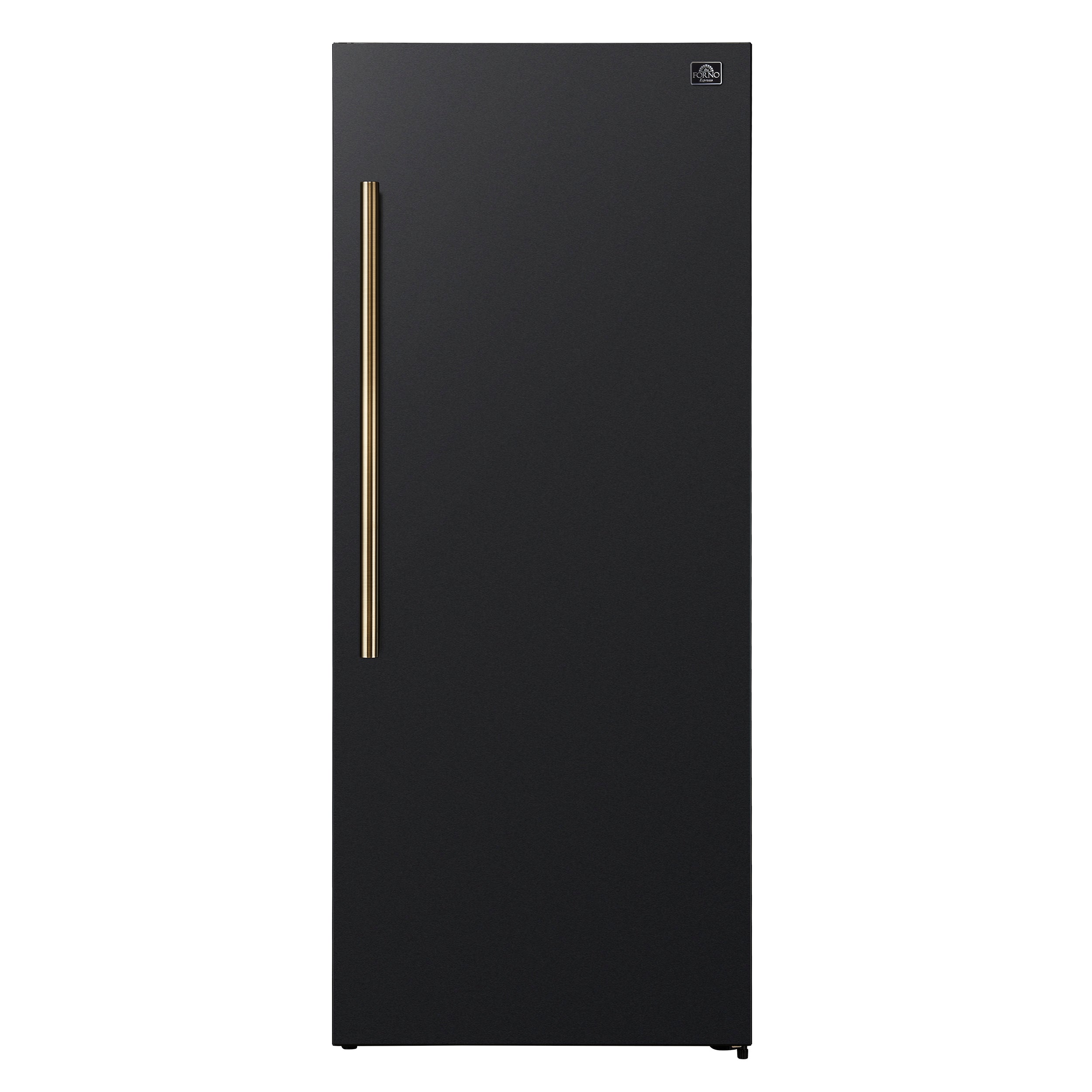 Forno Maderno 28-Inch Convertible Freezer/Refrigerator in Black with Antique Brass Handle, 13.6 cu.ft. Right Swing - BonPrix Électroménagers