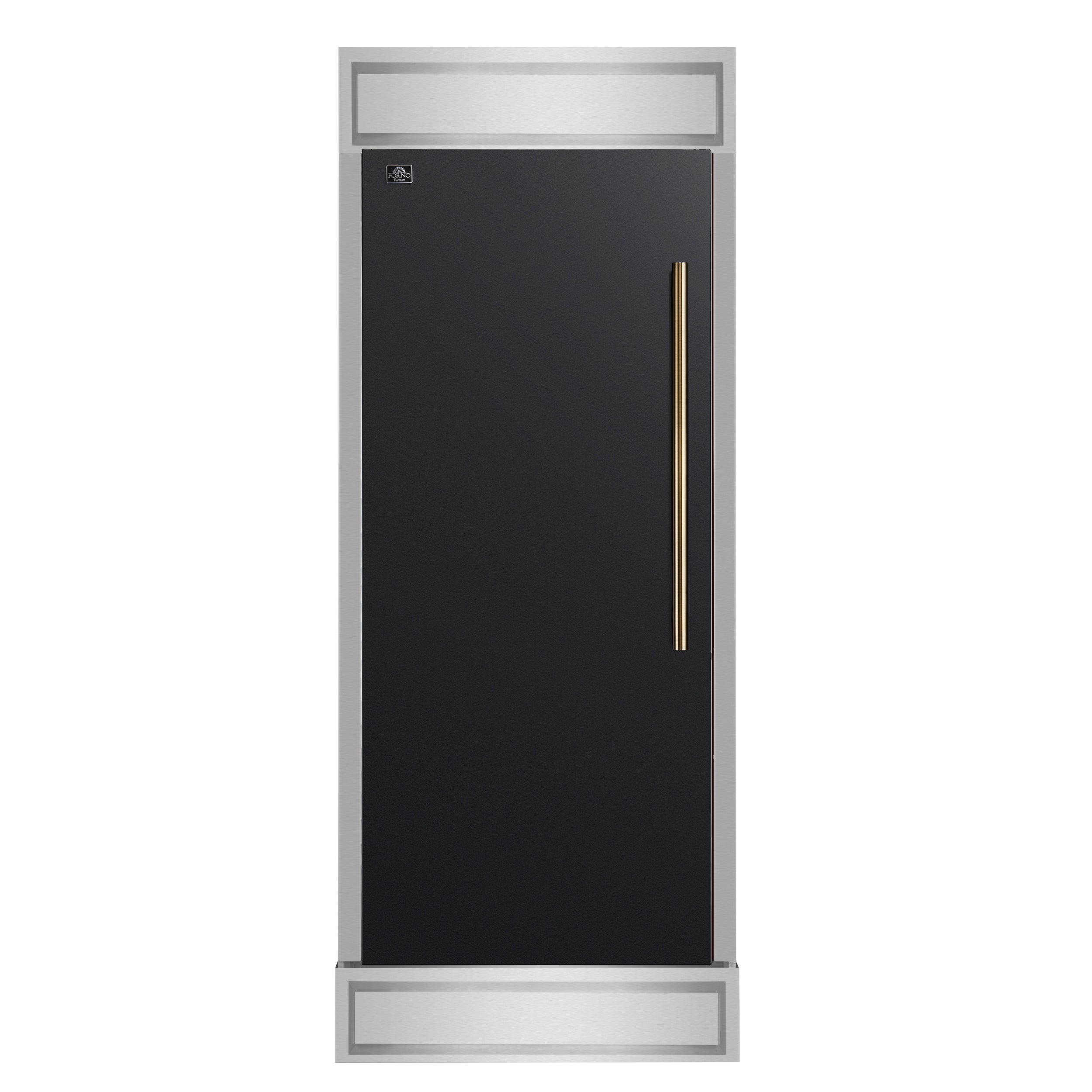Forno Maderno 28-Inch Built-In Convertible Refrigerator in Black with Antique Brass, 13.6 cu.ft, Left Swing, Decorative Grill, ENERGY STAR Certified - BonPrix Électroménagers