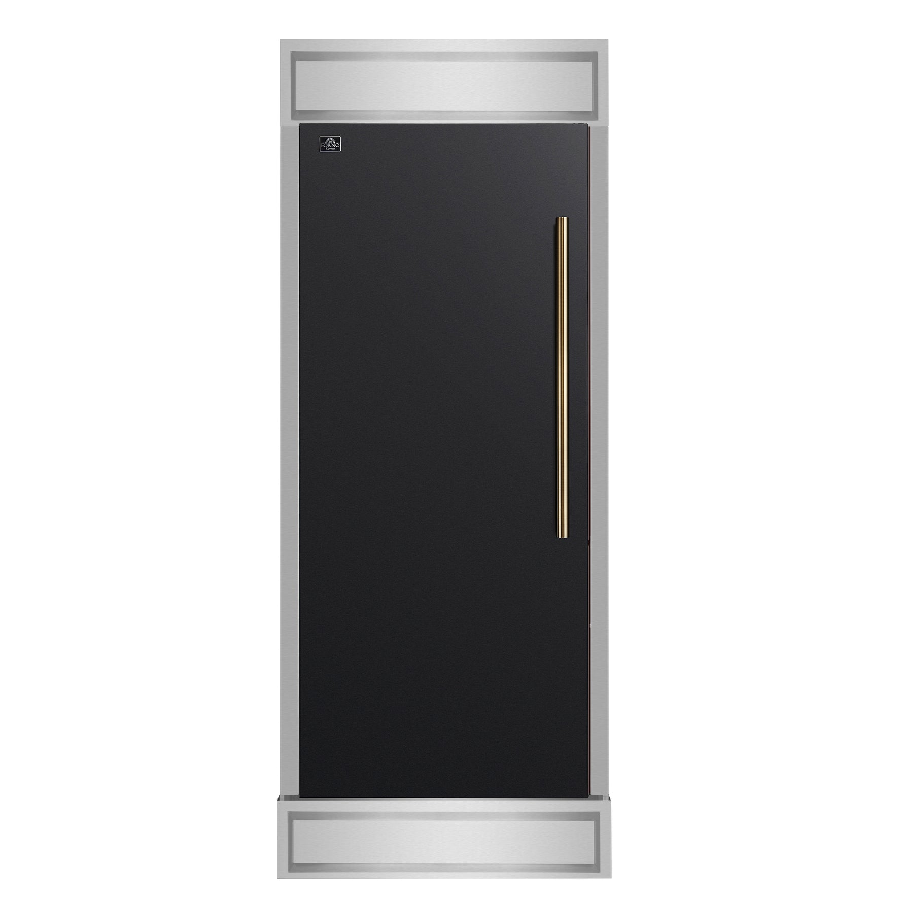 Forno Maderno 28-Inch Built-In Convertible Refrigerator in Black with Antique Brass, 13.6 cu.ft, Left Swing, Decorative Grill, ENERGY STAR Certified - BonPrix Électroménagers