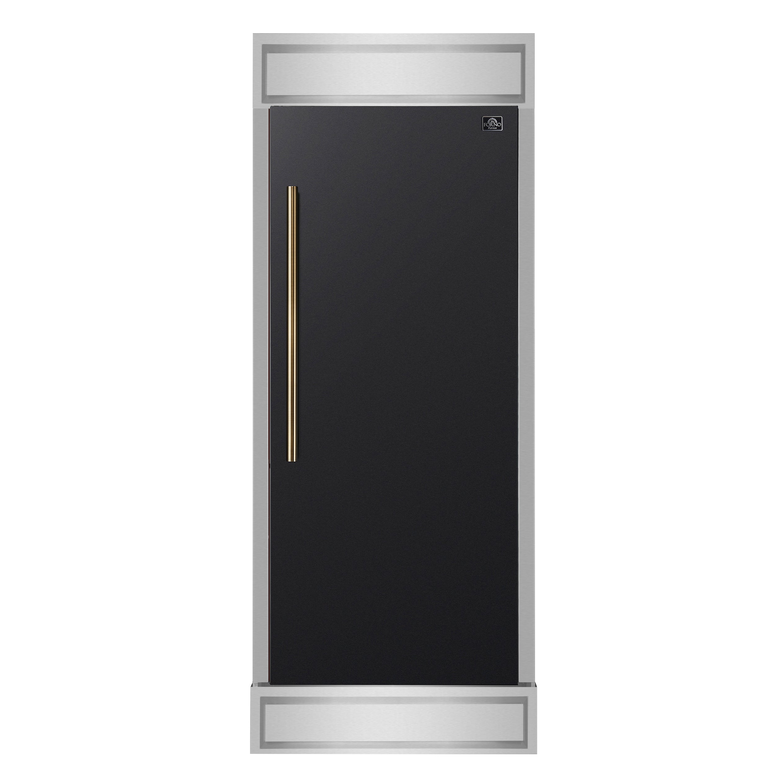 Forno Maderno 28-Inch Built-In Convertible Refrigerator in Black with Antique Brass Handle, 13.6 cu.ft. Right Swing with Decorative Grill - 32-Inch Wide - BonPrix Électroménagers