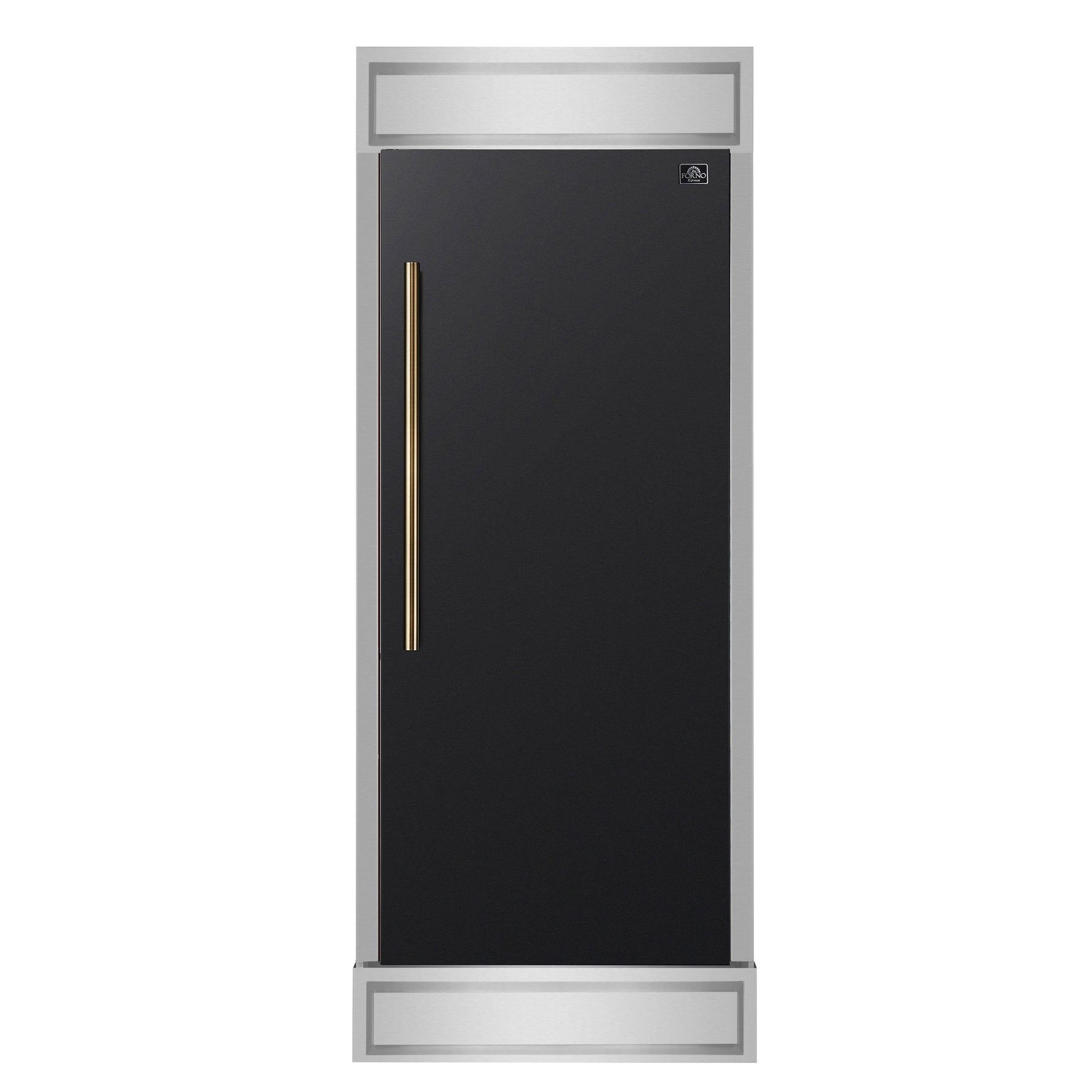 Forno Maderno 28-Inch Built-In Convertible Refrigerator in Black with Antique Brass Handle, 13.6 cu.ft. Right Swing with Decorative Grill - 32-Inch Wide - BonPrix Électroménagers