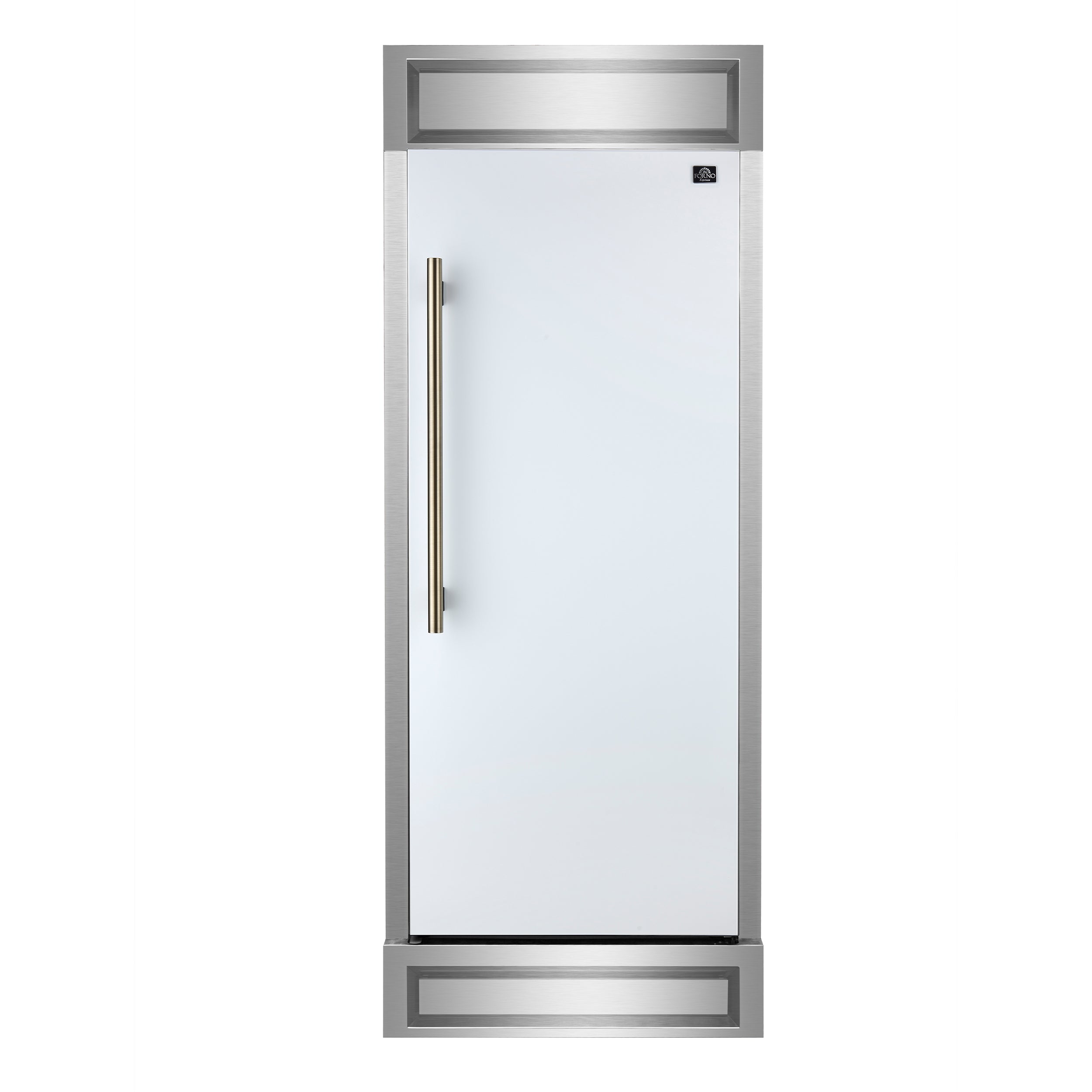 Forno Maderno 28-Inch Built-In Convertible Refrigerator in White with Antique Brass Handle, 13.6 cu.ft. Right Swing with Decorative Grill - 32-Inch Wide - BonPrix Électroménagers