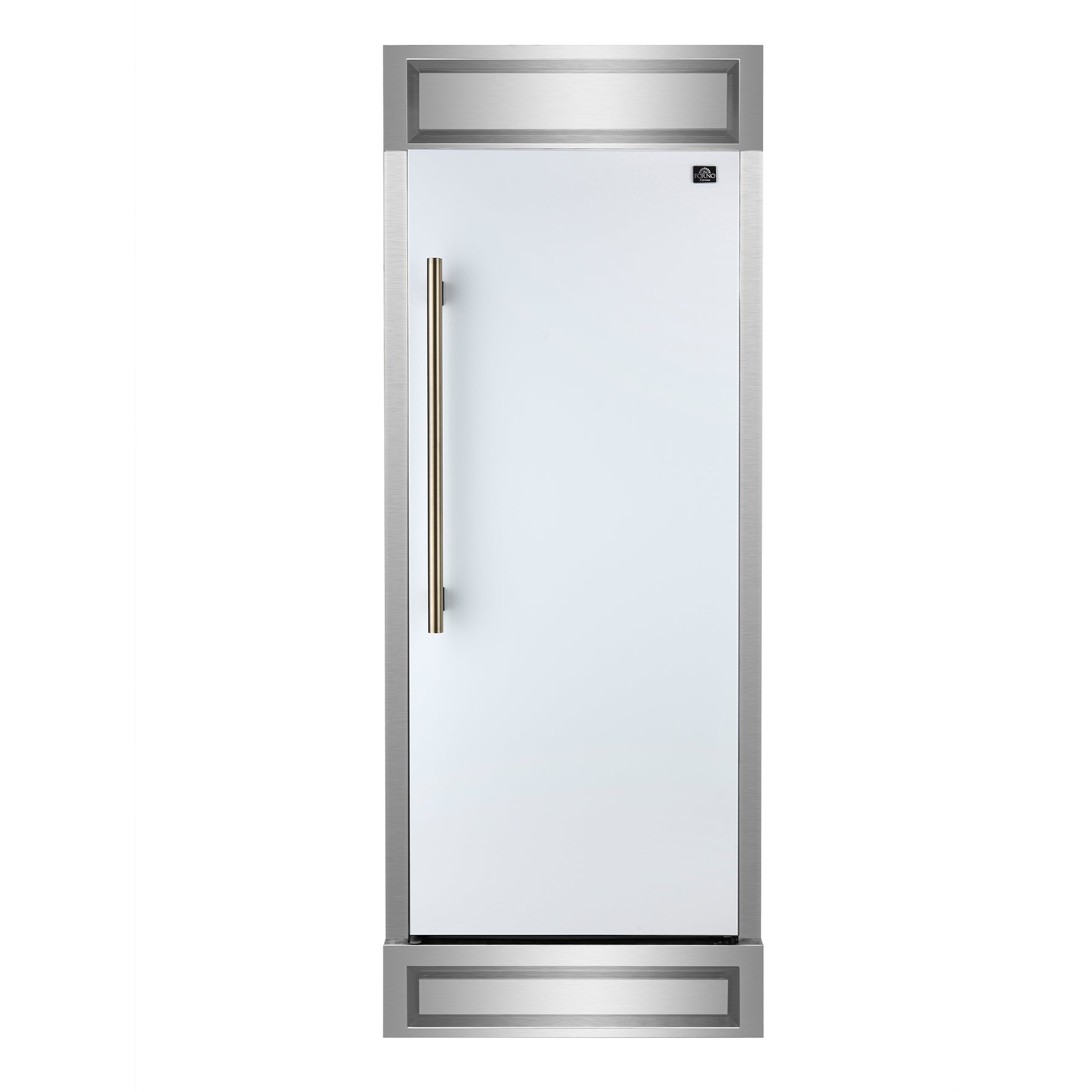 Forno Maderno 28-Inch Built-In Convertible Refrigerator in White with Antique Brass Handle, 13.6 cu.ft. Right Swing with Decorative Grill - 32-Inch Wide - BonPrix Électroménagers