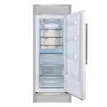 Forno Maderno 28-Inch Built-In Convertible Refrigerator in White with Antique Brass Handle, 13.6 cu.ft. Right Swing with Decorative Trim - 32-Inch Wide - BonPrix Électroménagers