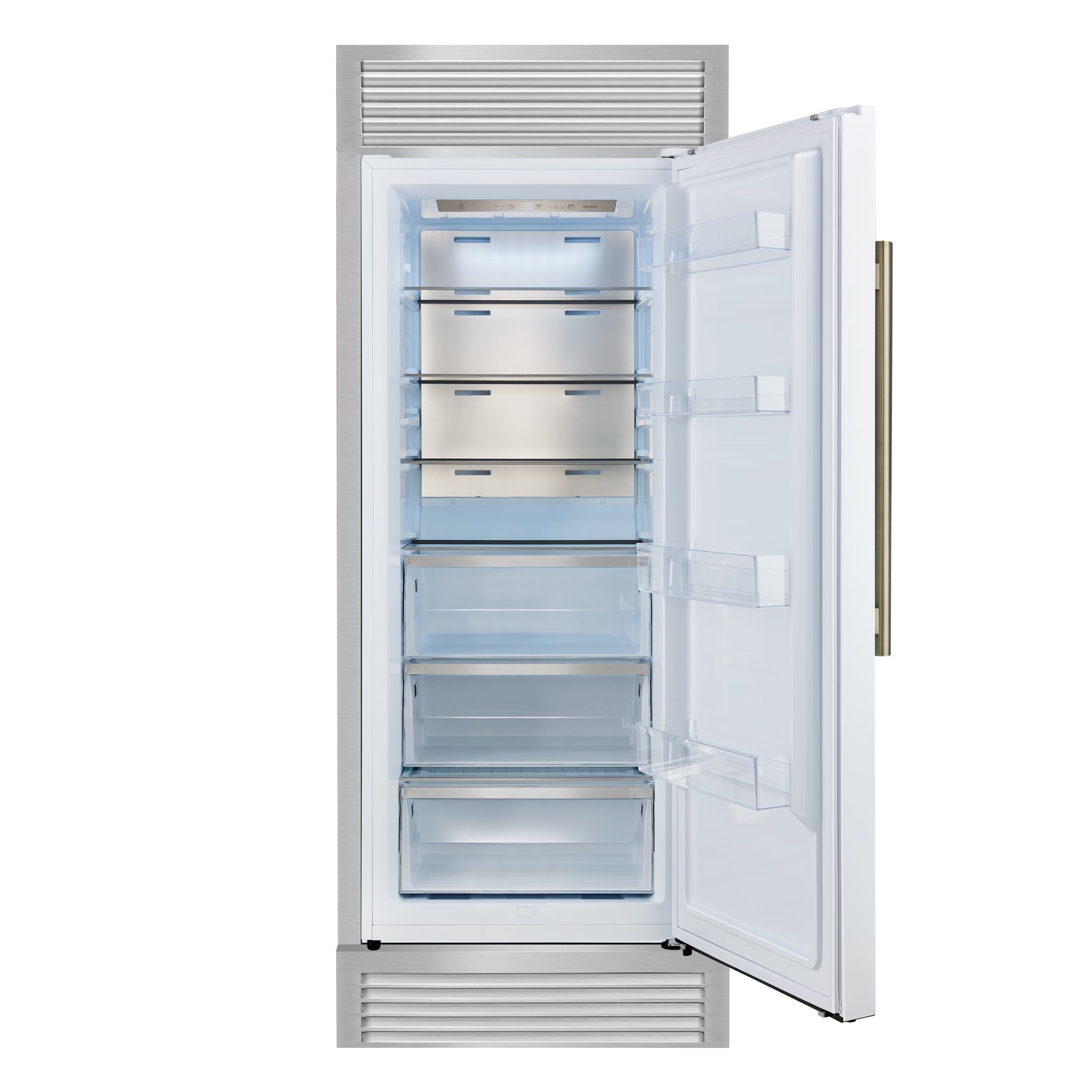 Forno Maderno 28-Inch Built-In Convertible Refrigerator in White with Antique Brass Handle, 13.6 cu.ft. Right Swing with Decorative Trim - 32-Inch Wide - BonPrix Électroménagers