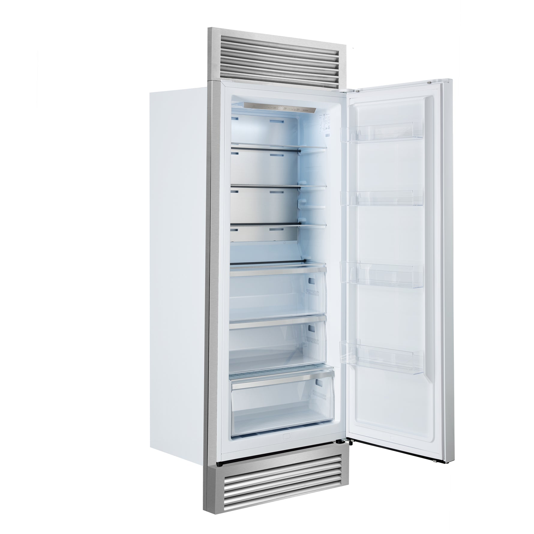 Forno Maderno 28-Inch Built-In Convertible Refrigerator in White with Antique Brass Handle, 13.6 cu.ft. Right Swing with Decorative Trim - 32-Inch Wide - BonPrix Électroménagers