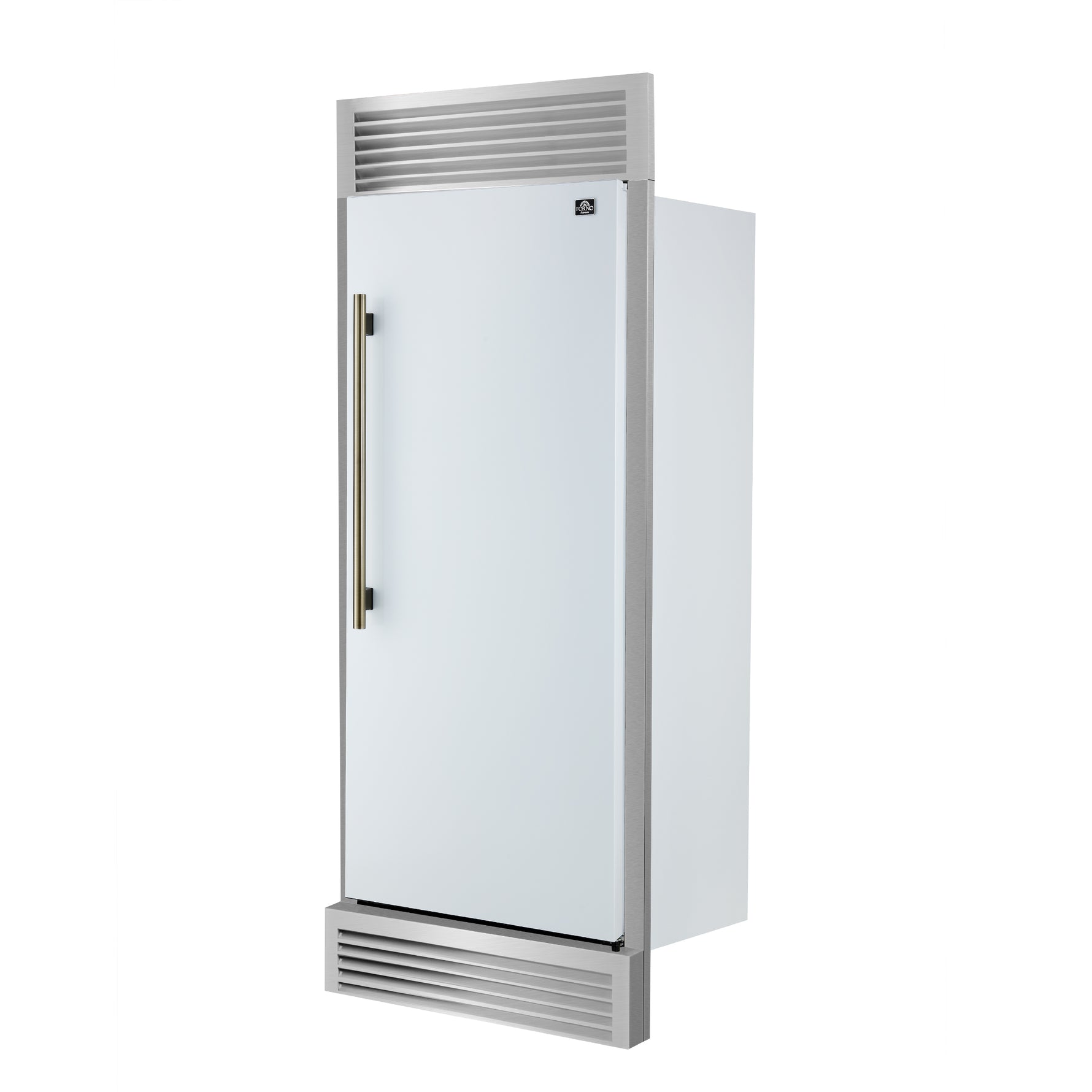 Forno Maderno 28-Inch Built-In Convertible Refrigerator in White with Antique Brass Handle, 13.6 cu.ft. Right Swing with Decorative Trim - 32-Inch Wide - BonPrix Électroménagers