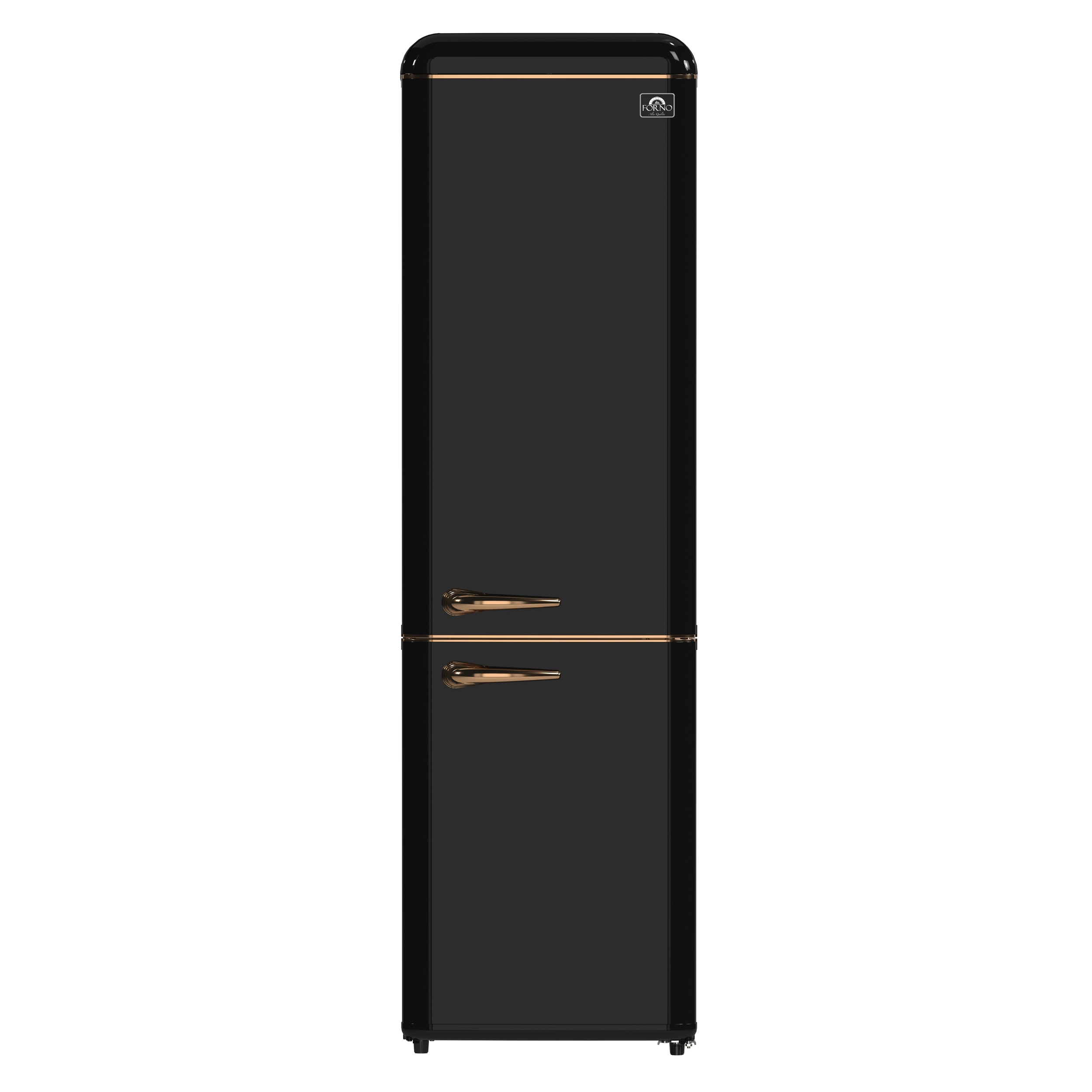 Forno Storico 22-Inch Retro bottom freezer Fridge in Black, 9 cu.ft, copper-tone handle - BonPrix Électroménagers