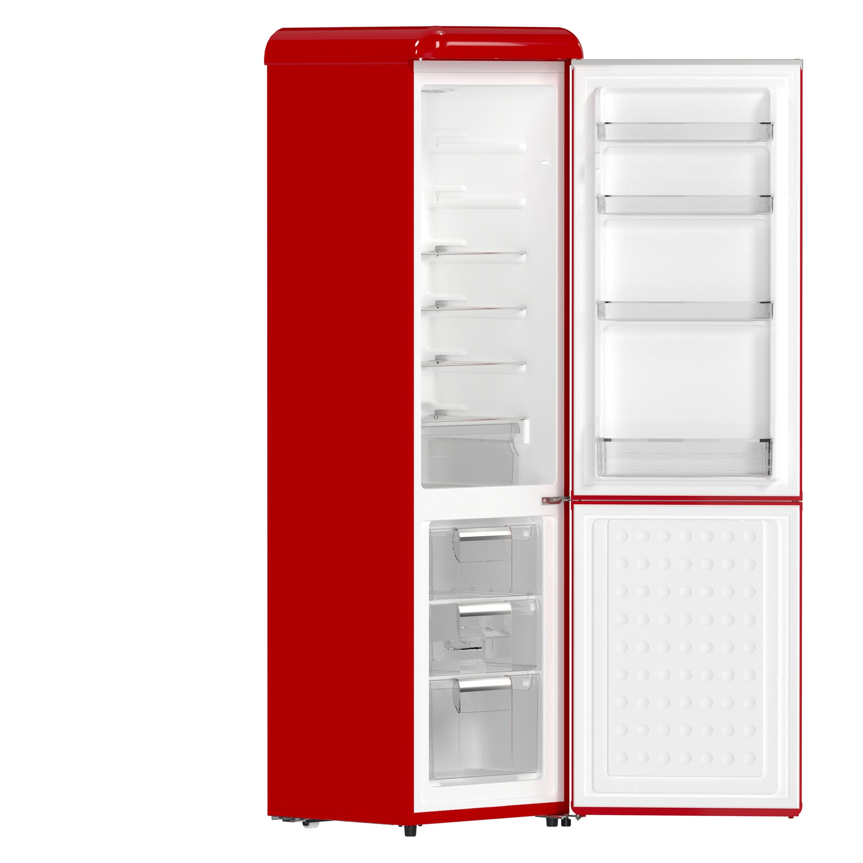 Forno Storico 22-Inch Retro bottom freezer Fridge in Red, 9 cu.ft, silver handle - BonPrix Électroménagers