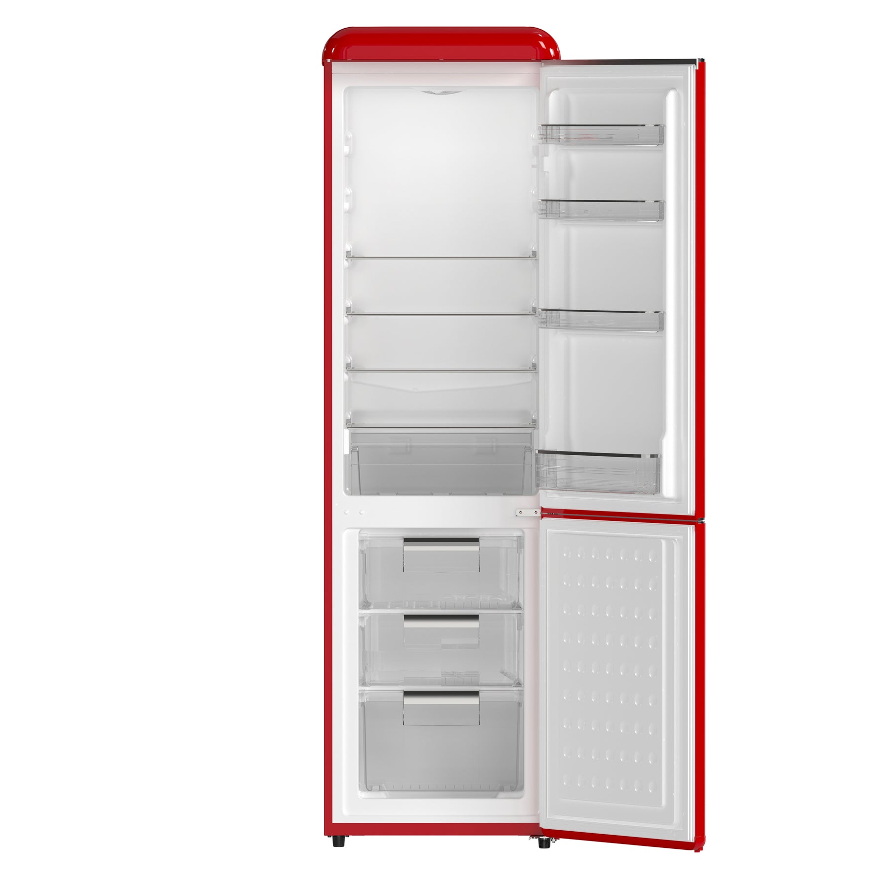 Forno Storico 22-Inch Retro bottom freezer Fridge in Red, 9 cu.ft, silver handle - BonPrix Électroménagers