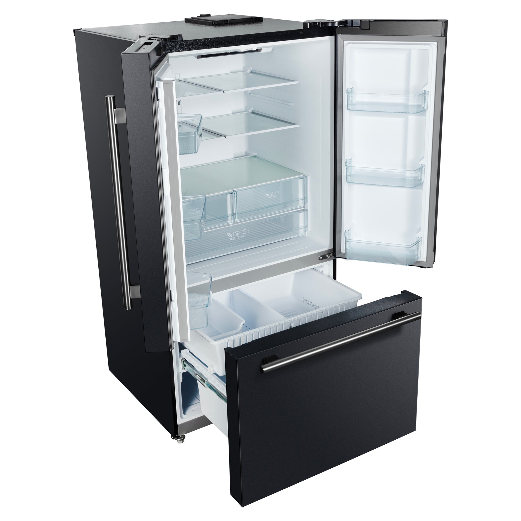 Forno Rivello 36 Inch French Door Refrigerator in Black with Antique Brass, Internal Water Dispenser, Filtered Ice, Adjustable Shelves, Energy Star Certified - BonPrix Électroménagers