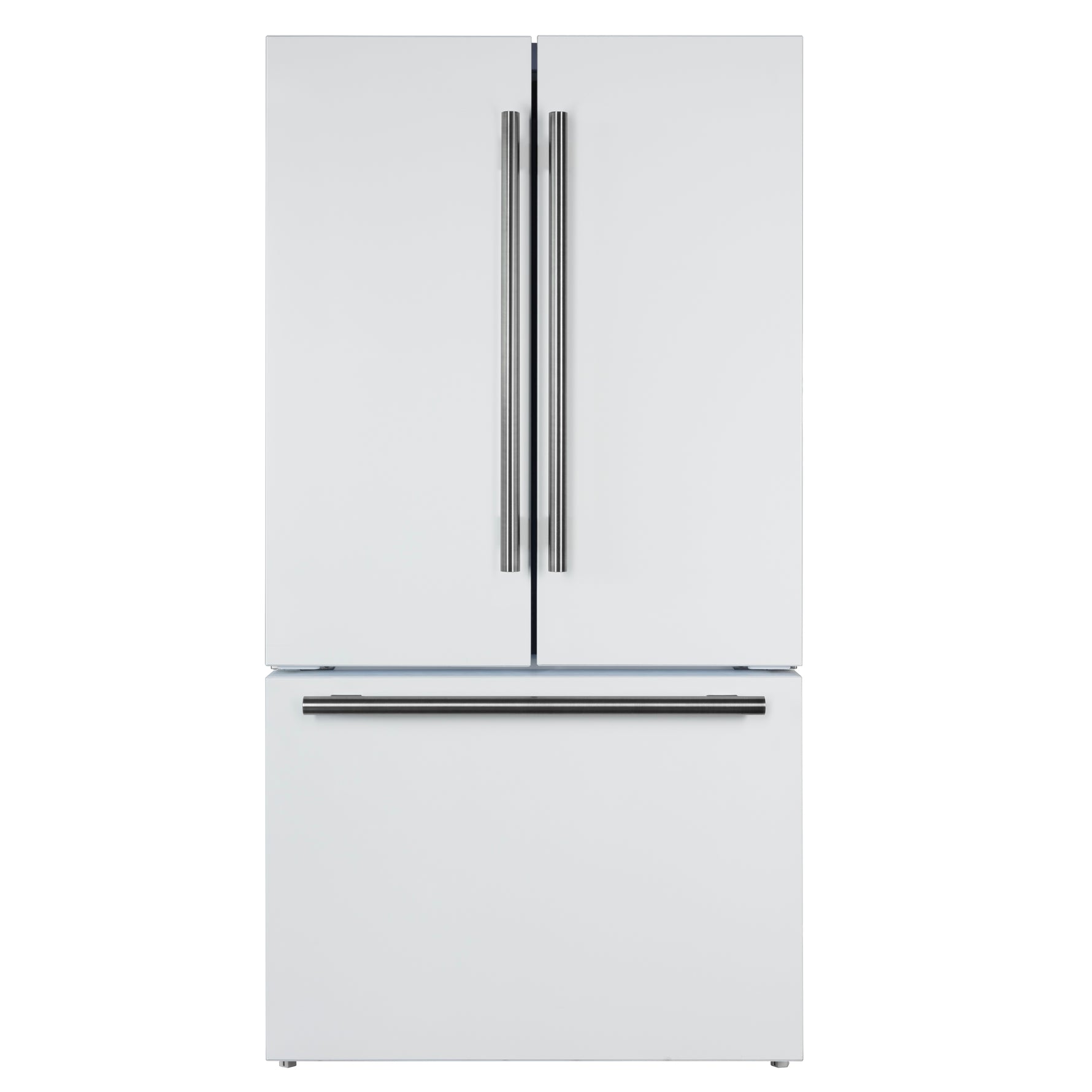 Forno Rivello 36 Inch French Door Refrigerator in White with Antique Brass, Internal Water Dispenser, Filtered Ice, Adjustable Shelves, Energy Star Certified - BonPrix Électroménagers