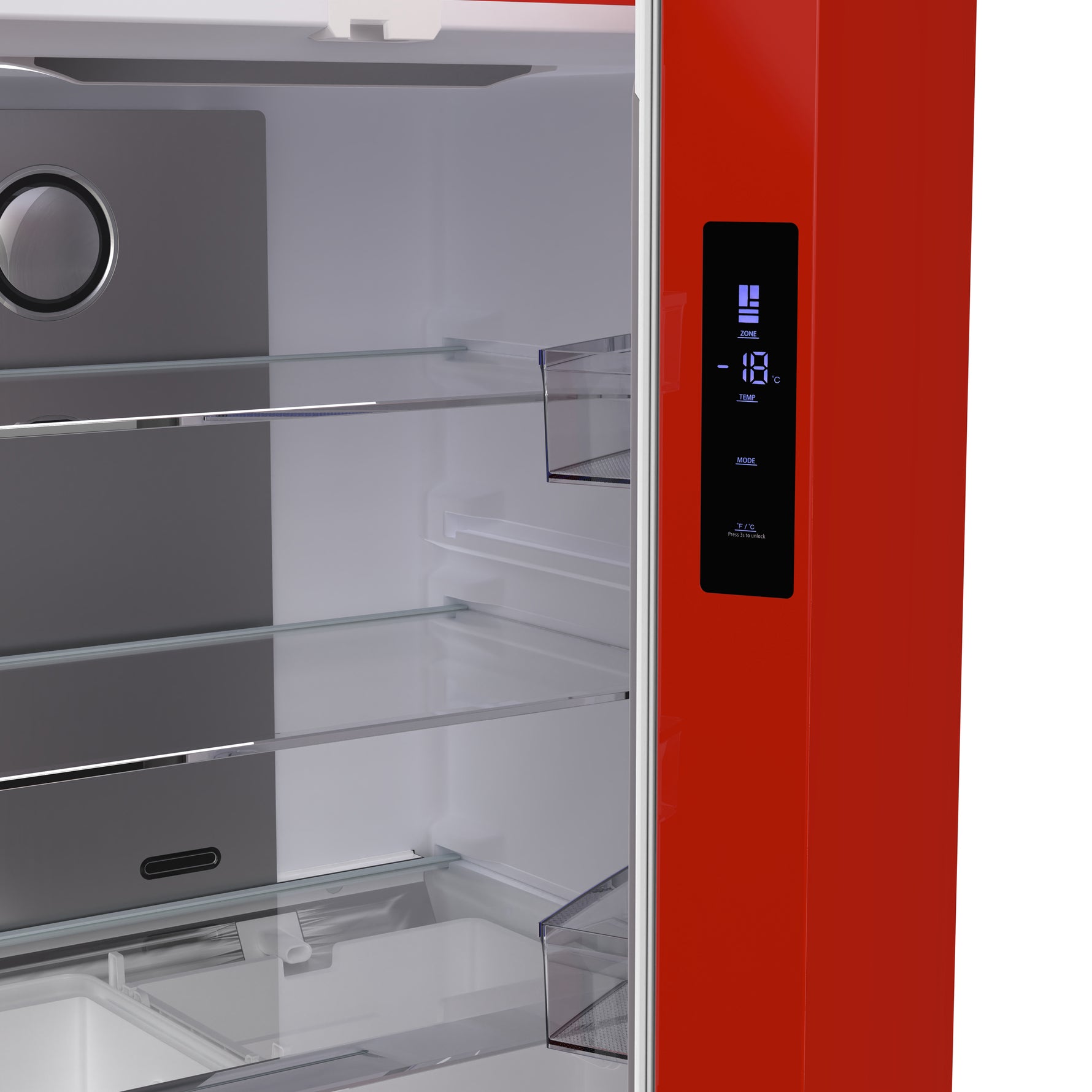 Forno Luigi 33-Inch French Door Refrigerator, 18 cu.ft, Red Finish, Handle-Free Design, ENERGY STAR Certified - BonPrix Électroménagers