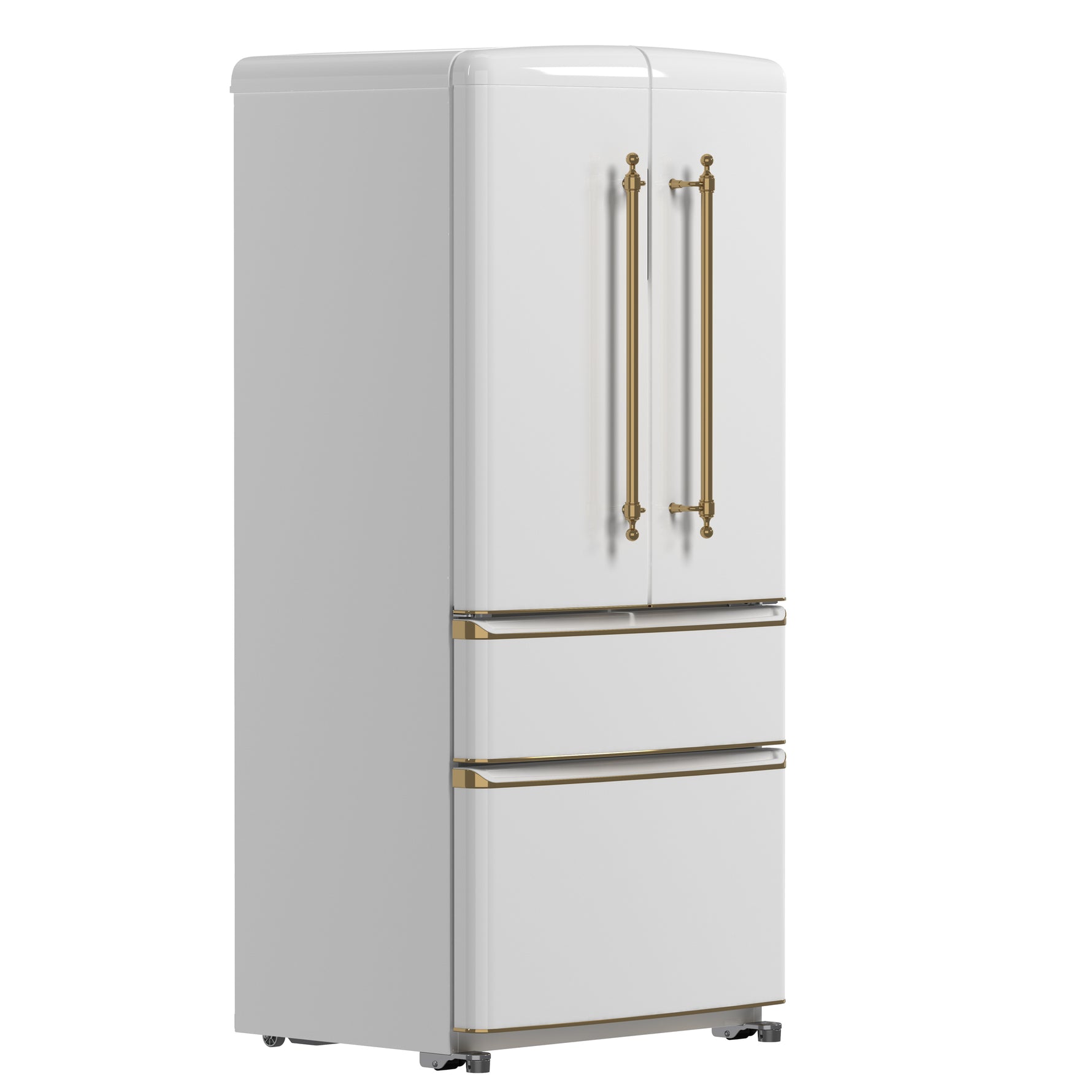 Forno Luigi 33-Inch French Door Refrigerator, 18 cu.ft, White Finish, Antique Brass Handles, ENERGY STAR Certified - BonPrix Électroménagers