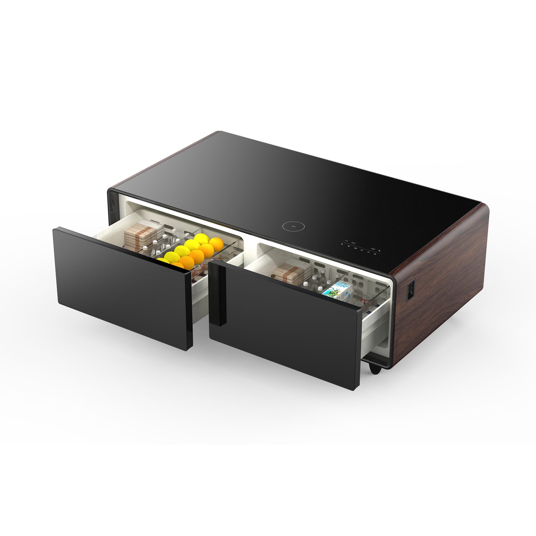 Forno Evoluto Tavolo 51-Inch Smart Coffee Table with Wood-Accent Sides – Dual Cooling Zones, Wireless Charging Pad & Built-In Bluetooth Speakers - BonPrix Électroménagers