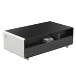 Forno Evoluto Tavolo 51-Inch White Smart Coffee Table – Dual Refrigerator Drawers, Bluetooth 5.0 Audio, Wireless Charging & RGB Ambient Light - BonPrix Électroménagers