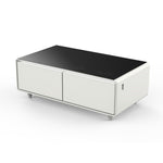 Forno Evoluto Tavolo 51-Inch White Smart Coffee Table – Dual Refrigerator Drawers, Bluetooth 5.0 Audio, Wireless Charging & RGB Ambient Light - BonPrix Électroménagers
