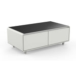 Forno Evoluto Tavolo 51-Inch White Smart Coffee Table – Dual Refrigerator Drawers, Bluetooth 5.0 Audio, Wireless Charging & RGB Ambient Light - BonPrix Électroménagers