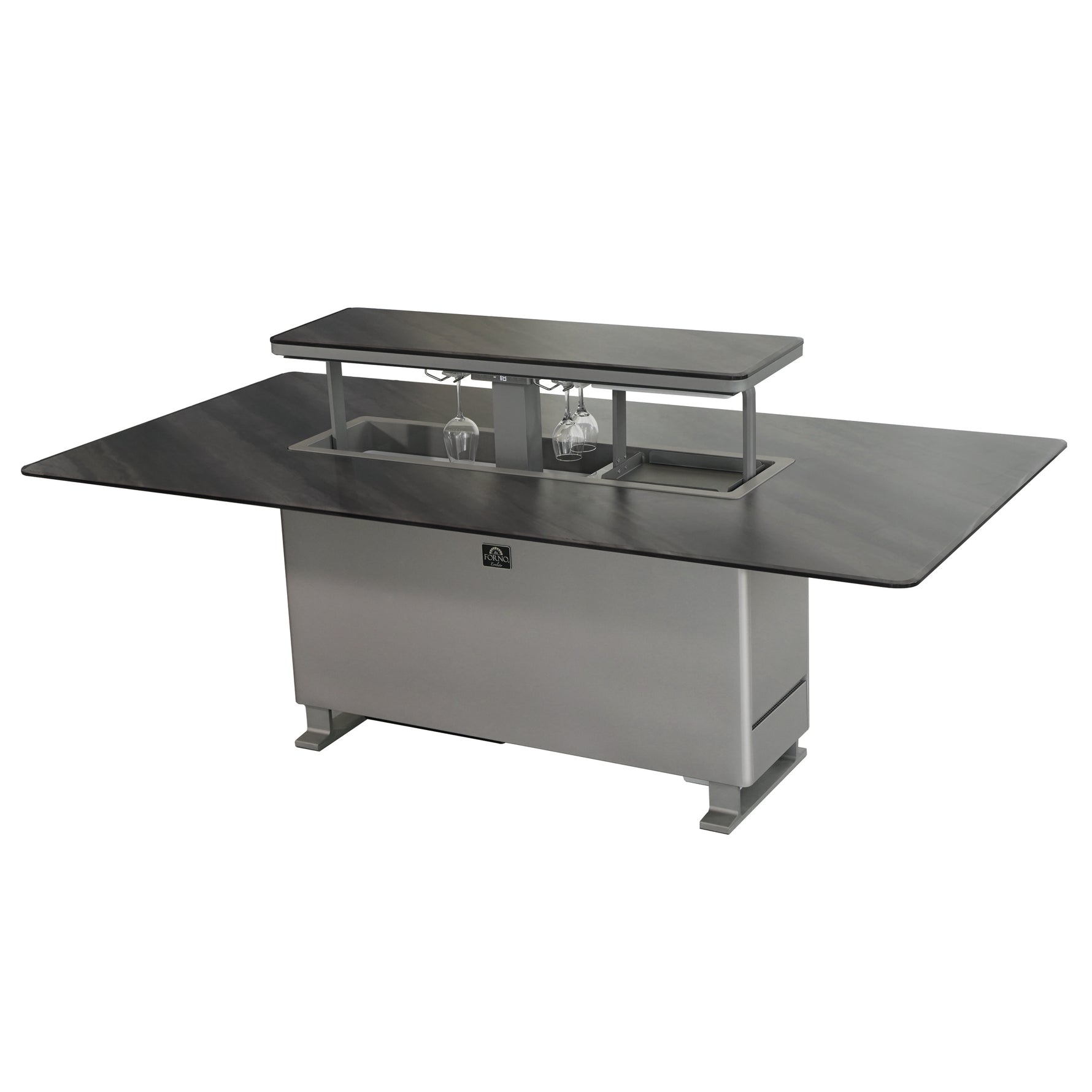 Cinetico Smart Dining Table, Midnight Marble, 5.3 cu.ft fridge and freezer with Bluetooth control