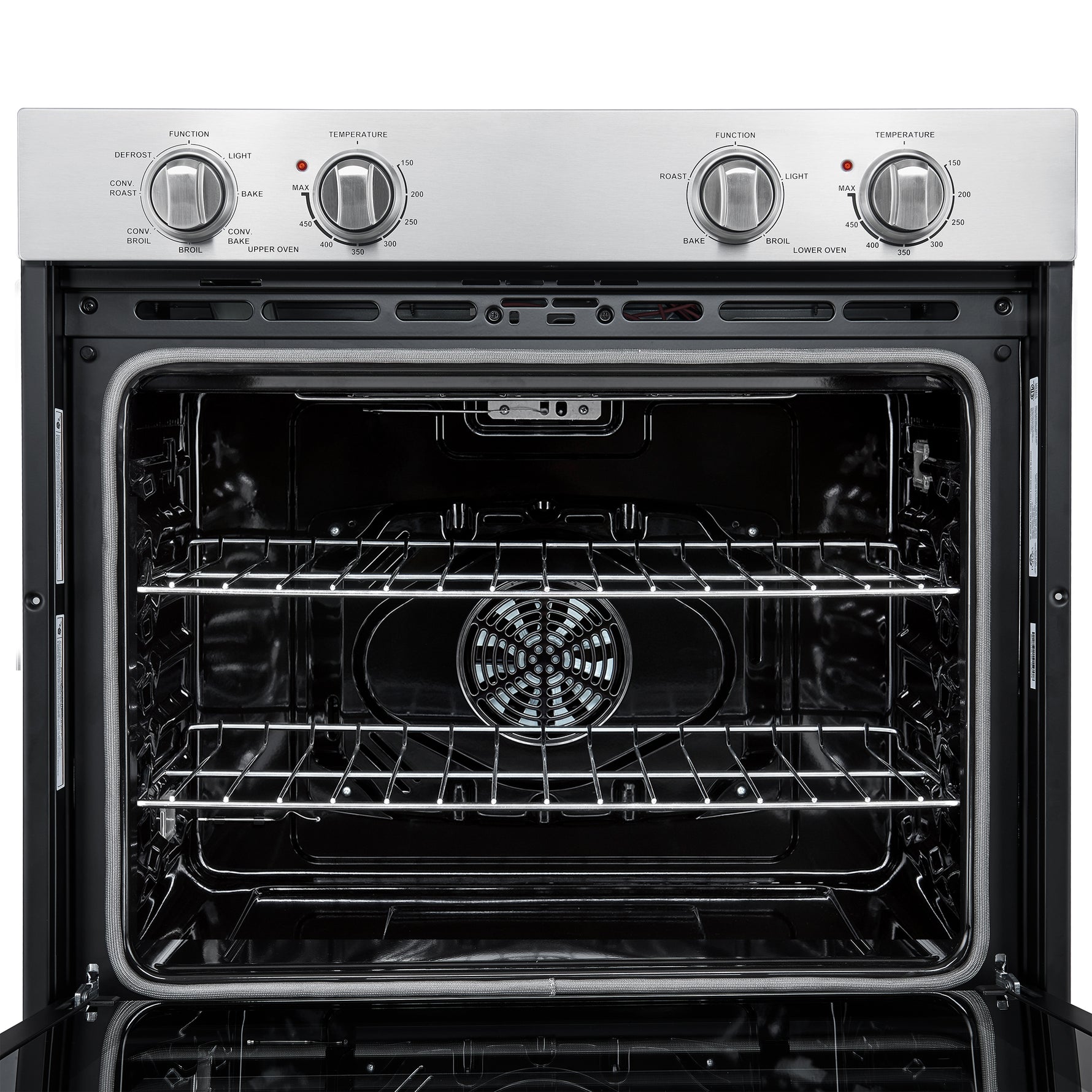Forno Vomero 30-Inch Double Wall Oven, Stainless Steel, 10 cu.ft Total Capacity, 7100W Convection, Mechanical Controls, Self-Cleaning Function - BonPrix Électroménagers