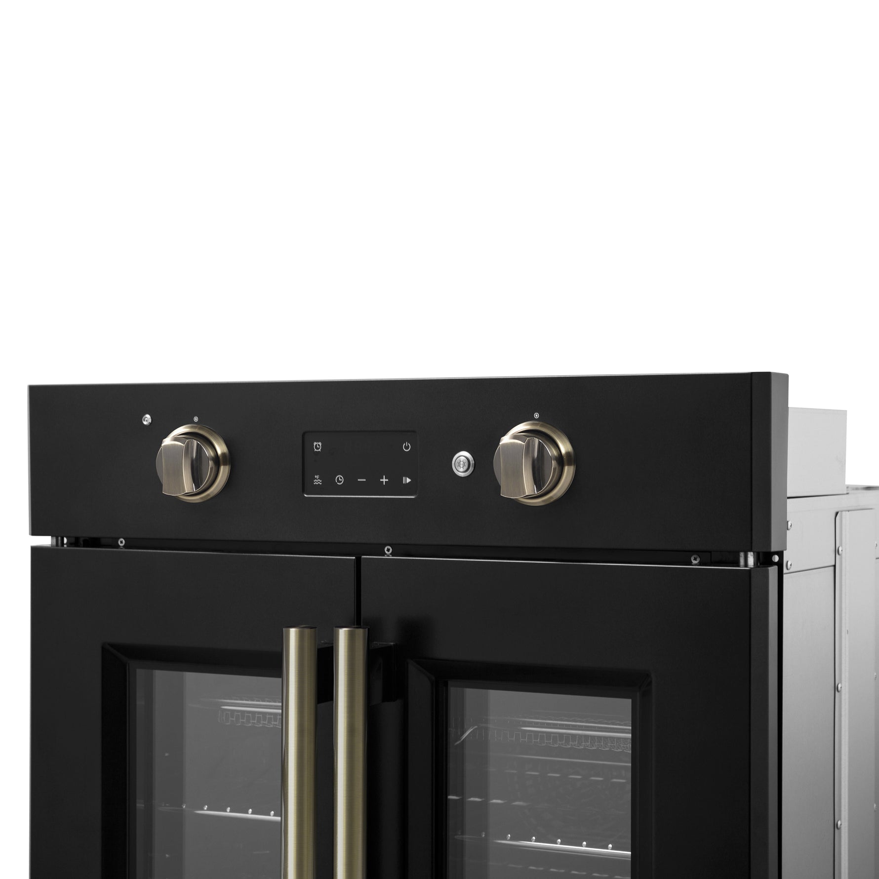 Forno Asti 30-Inch French Door Electric Wall Oven in Black & Antique Brass, 3.68 cu. ft. True Convection, 3,600W, Air Fry, Sous Vide, Self-Clean - BonPrix Électroménagers