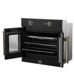 Forno Asti 30-Inch French Door Electric Wall Oven in Black & Antique Brass, 3.68 cu. ft. True Convection, 3,600W, Air Fry, Sous Vide, Self-Clean - BonPrix Électroménagers