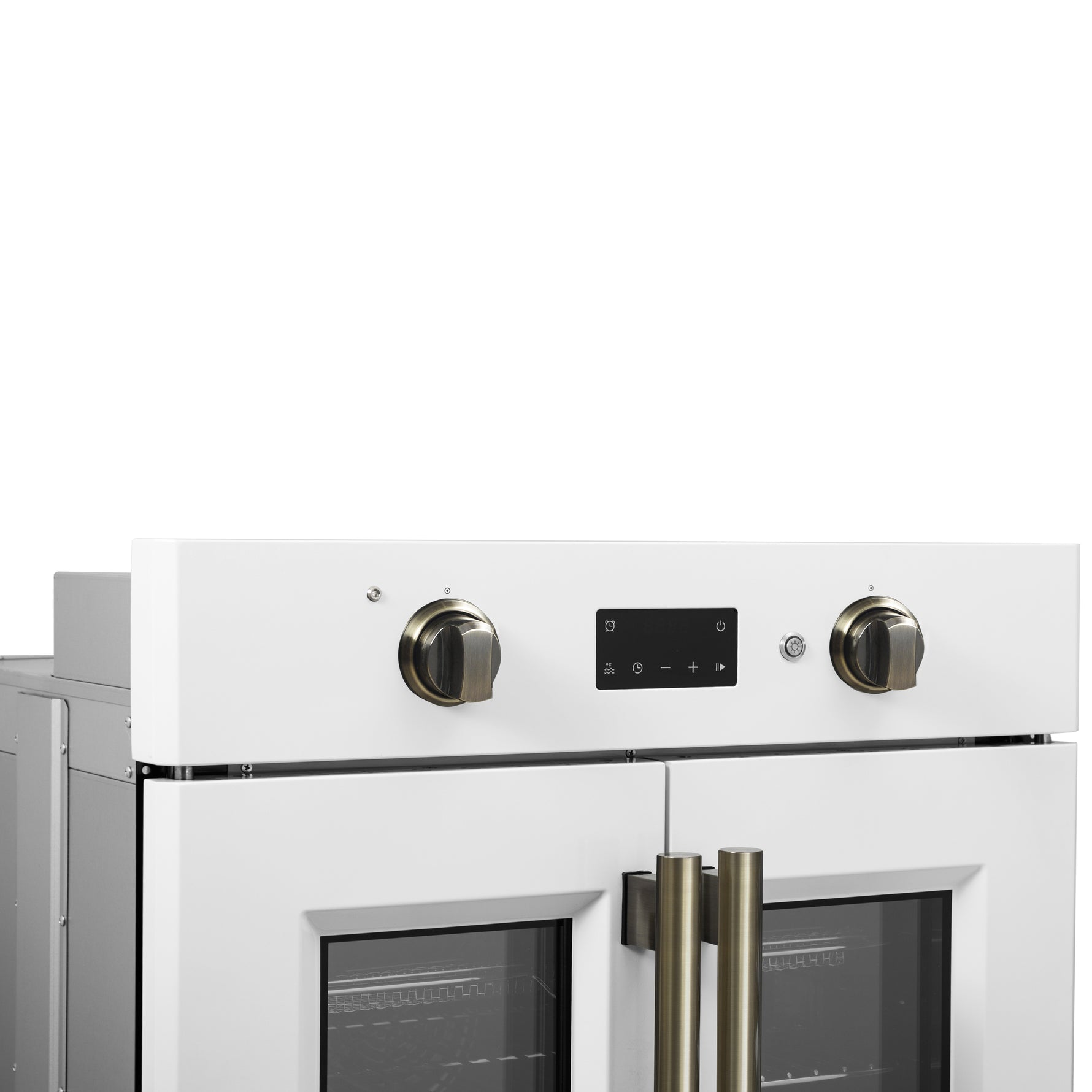 Forno Asti 30-Inch French Door Electric Wall Oven in White & Antique Brass, 3.68 cu. ft. True Convection, 3,600W, Air Fry, Sous Vide, Self-Clean - BonPrix Électroménagers