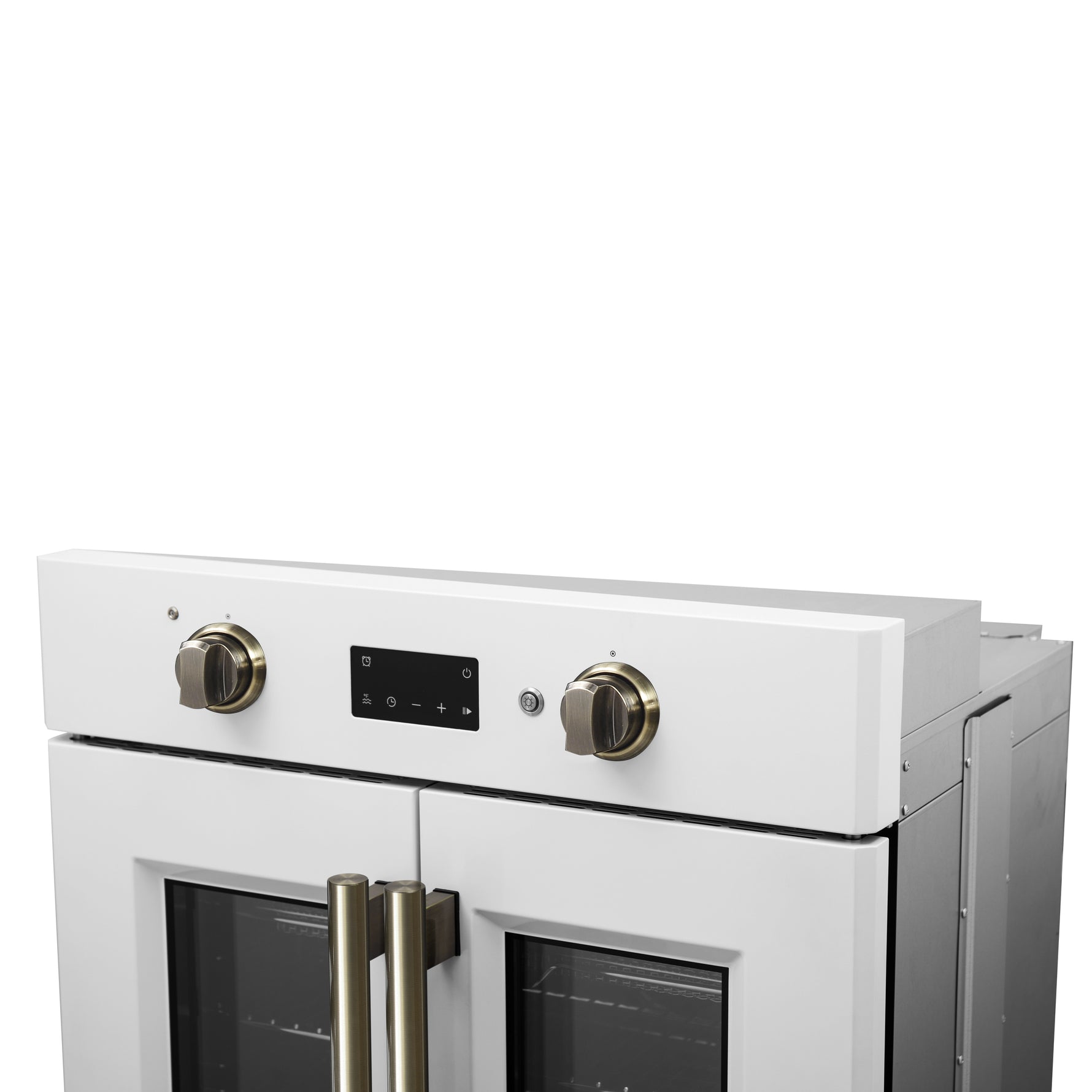 Forno Asti 30-Inch French Door Electric Wall Oven in White & Antique Brass, 3.68 cu. ft. True Convection, 3,600W, Air Fry, Sous Vide, Self-Clean - BonPrix Électroménagers