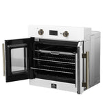 Forno Asti 30-Inch French Door Electric Wall Oven in White & Antique Brass, 3.68 cu. ft. True Convection, 3,600W, Air Fry, Sous Vide, Self-Clean - BonPrix Électroménagers