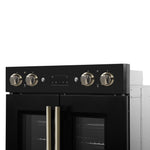 Forno Asti 30-Inch Double Electric Wall Oven with Upper French Doors in Black & Antique Brass, 7.36 cu. ft. Dual True Convection, 7,200W, Air Fry, Sous Vide, Self-Clean - BonPrix Électroménagers