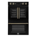 Forno Asti 30-Inch Double Electric Wall Oven with Upper French Doors in Black & Antique Brass, 7.36 cu. ft. Dual True Convection, 7,200W, Air Fry, Sous Vide, Self-Clean - BonPrix Électroménagers