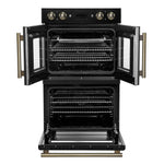 Forno Asti 30-Inch Double Electric Wall Oven with Upper French Doors in Black & Antique Brass, 7.36 cu. ft. Dual True Convection, 7,200W, Air Fry, Sous Vide, Self-Clean - BonPrix Électroménagers
